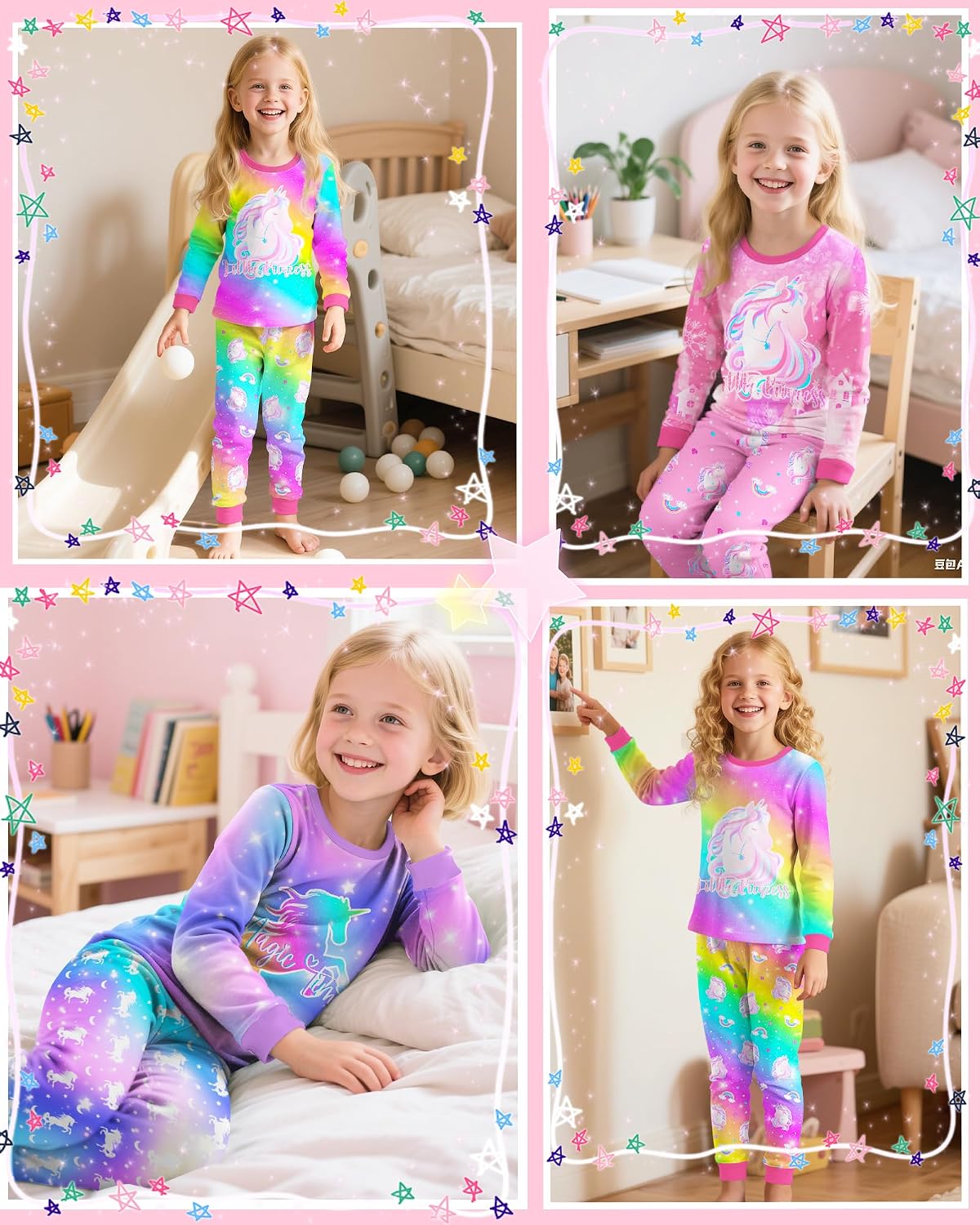 Girls Pajamas Toddler Kids Long Sleeve 2 Piece Pjs Set Unicorn Jammies Sleepwear 3T-10Y