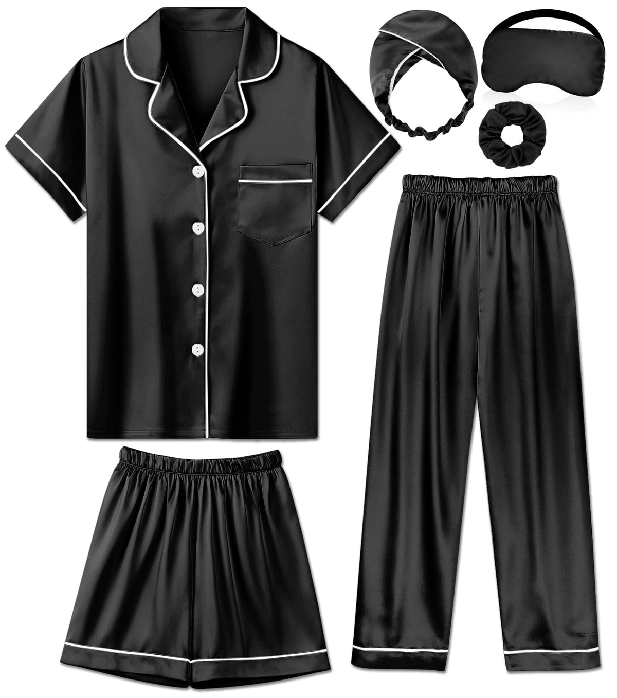 Silk Pajamas for Girls Satin Pajama Kids 3Pcs Short Sleeve Pjs Set