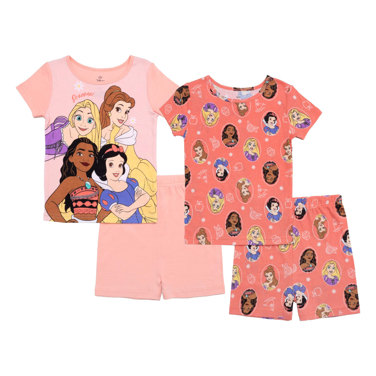 Disney Girls' 4-piece Snug-fit Cotton Pajama Set, Matching Pajamas