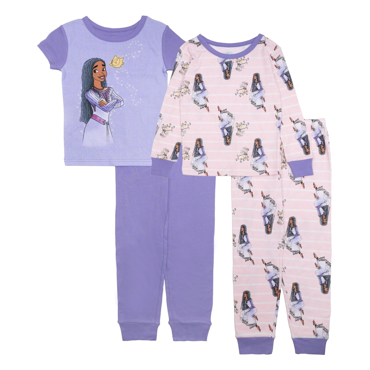 Disney Girls' 4-piece Snug-fit Cotton Pajama Set, Matching Pajamas