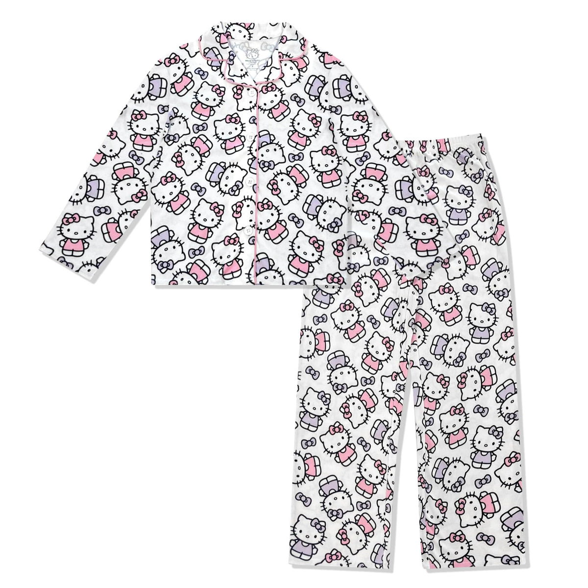 Hello Kitty Girls Pajama Set - 2 Piece Cozy Girls Pjs Button Down Long Sleeve & Pants For Kids - Official Product