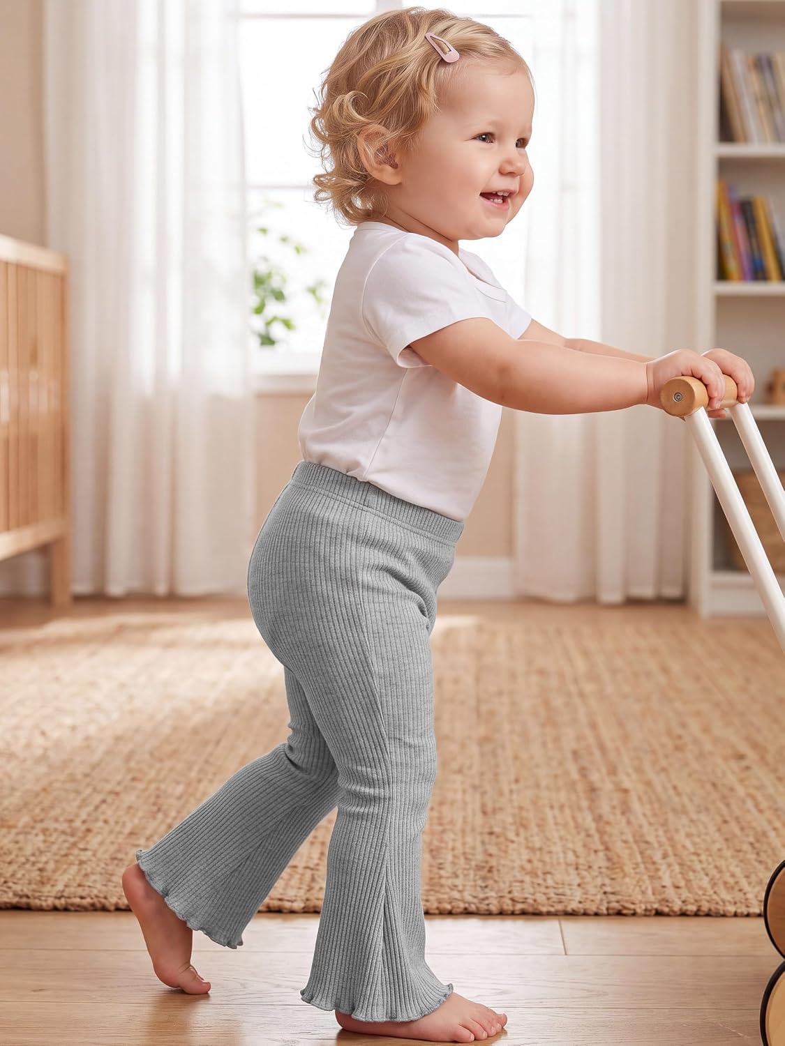 4 Pack Girl Flare Pants Ribbed Bell Bottom Leggings Soft Cotton