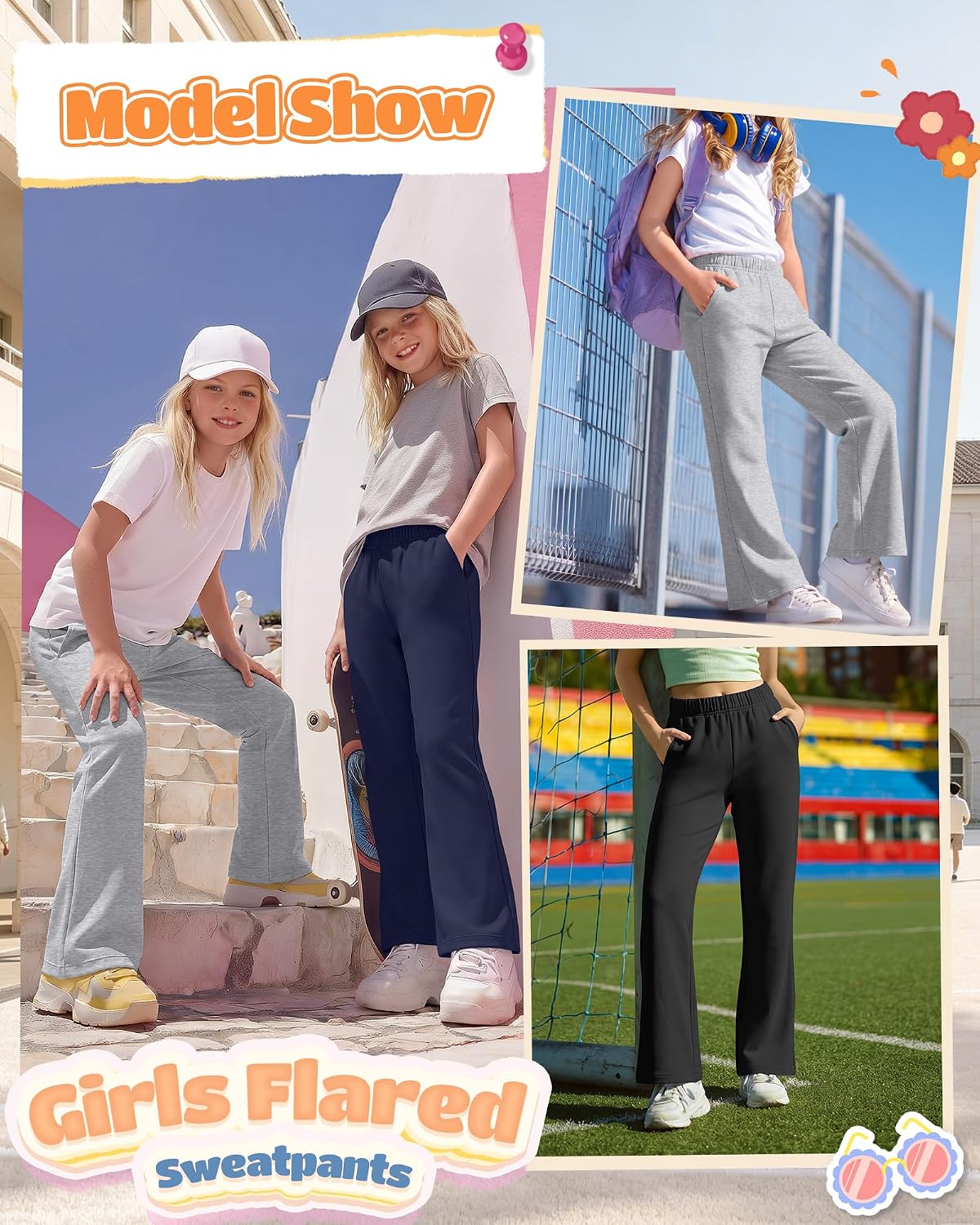 3 Pack Girls Flare Legging Kids Bootcut Sweatpants
