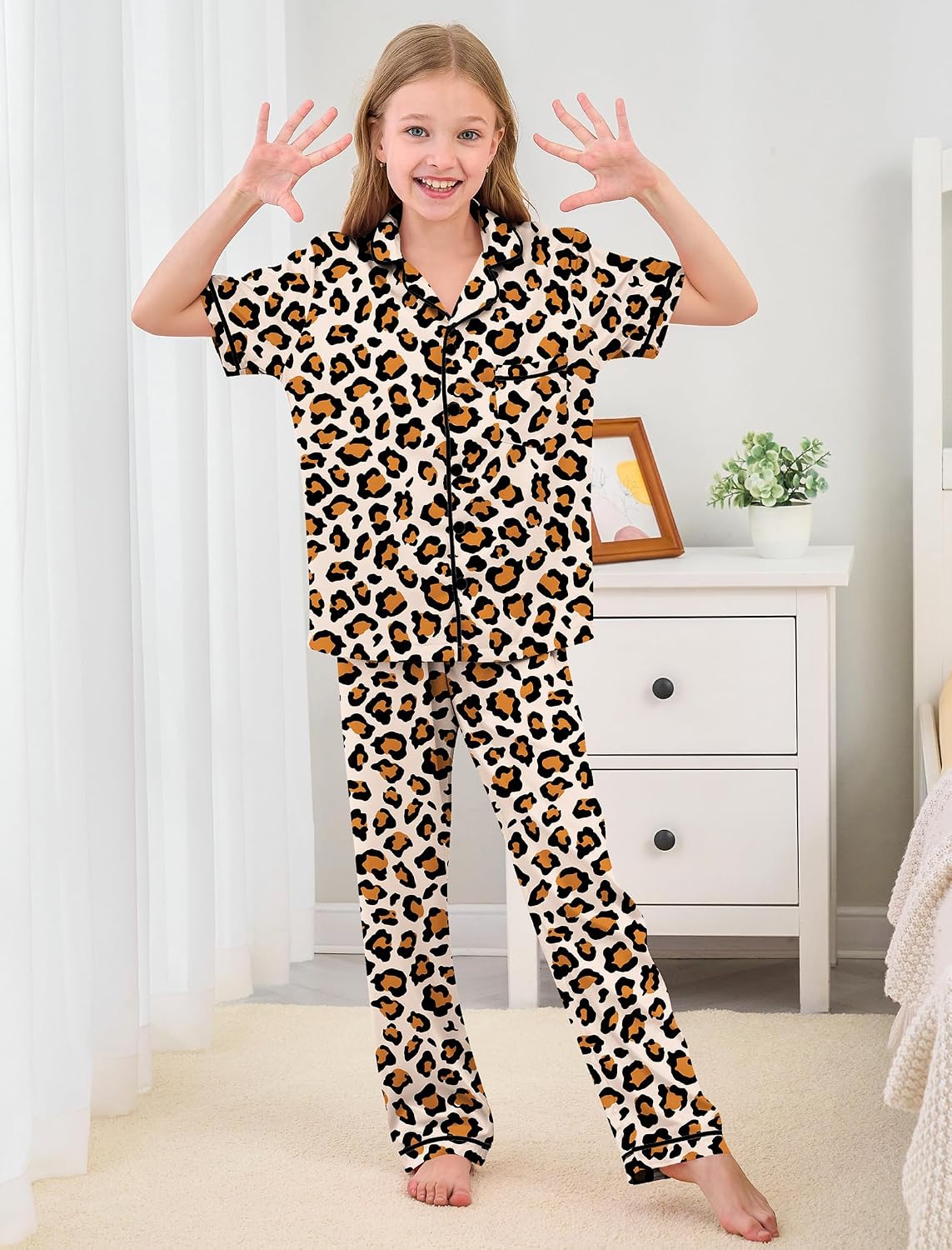 Mikrdoo Girls Satin Pajamas Button Down 2Piece PJs 3-16 Years