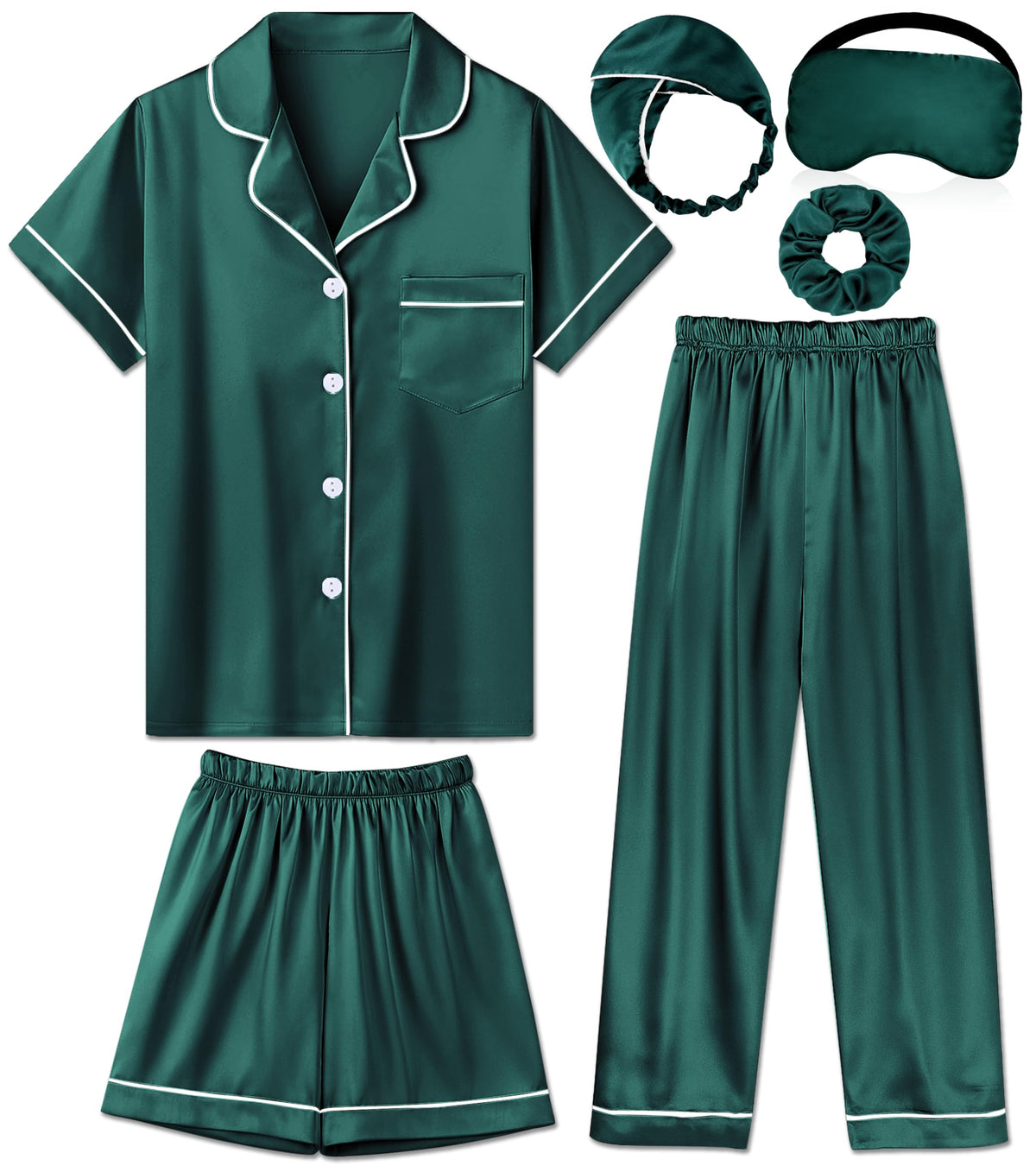 Silk Pajamas for Girls Satin Pajama Kids 3Pcs Short Sleeve Pjs Set