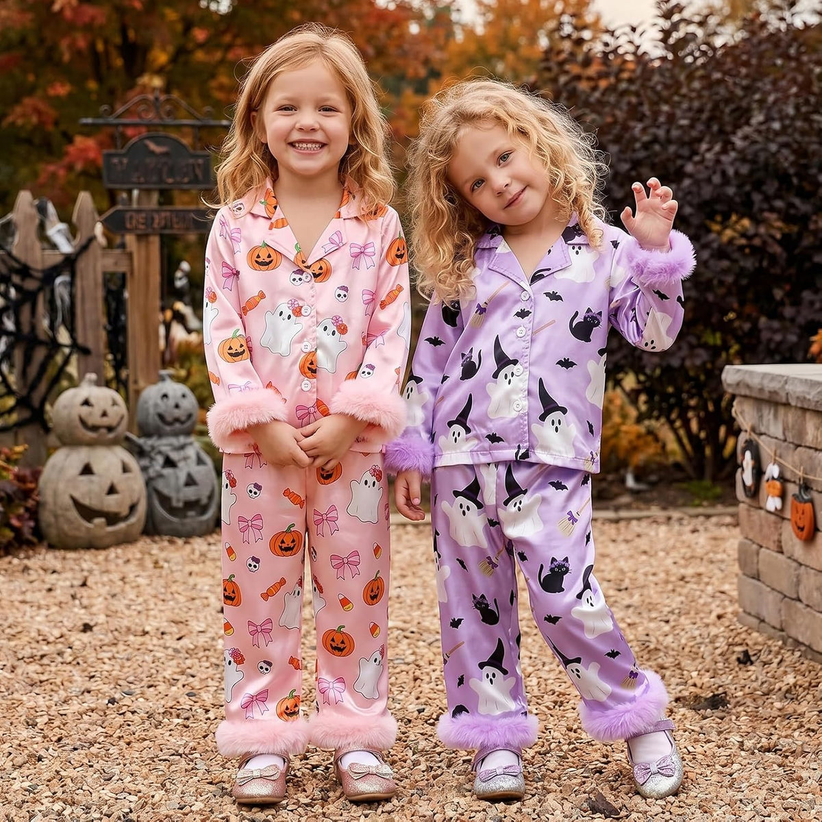 Hnyenmcko Kids Toddler Girl Halloween Pajamas Satin Shirts Pants Pjs Set
