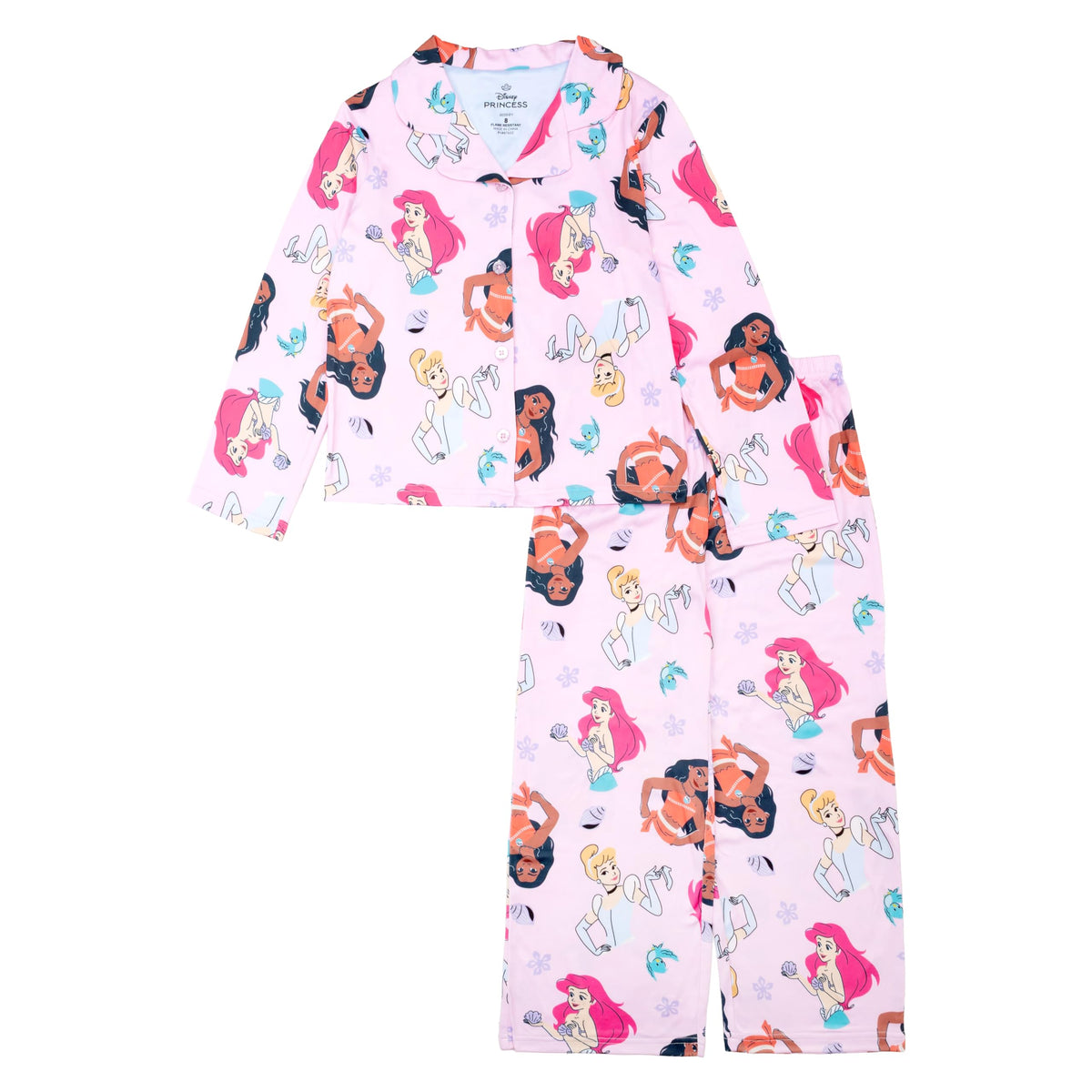 Disney girls 2-piece Loose-fit Button Down Matching Pajama Set, Soft & Cute for Kids