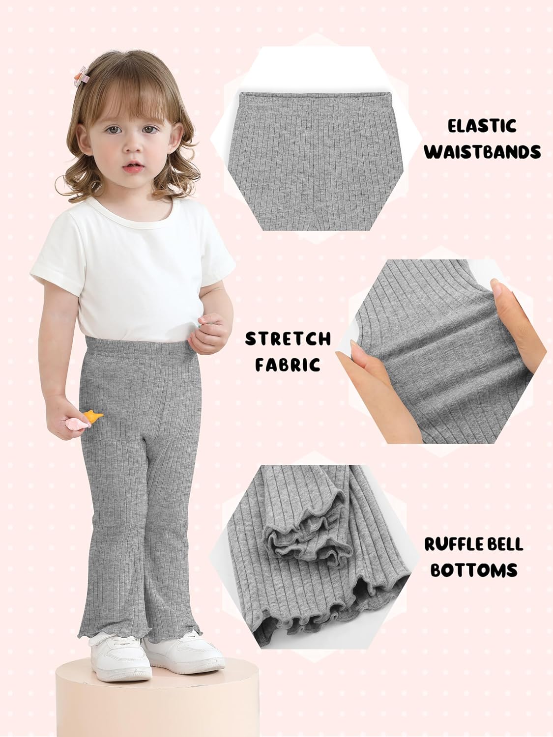 Resinta 4 Packs Baby Girl Flare Pants Cotton Solid Ribbed Bell Bottoms