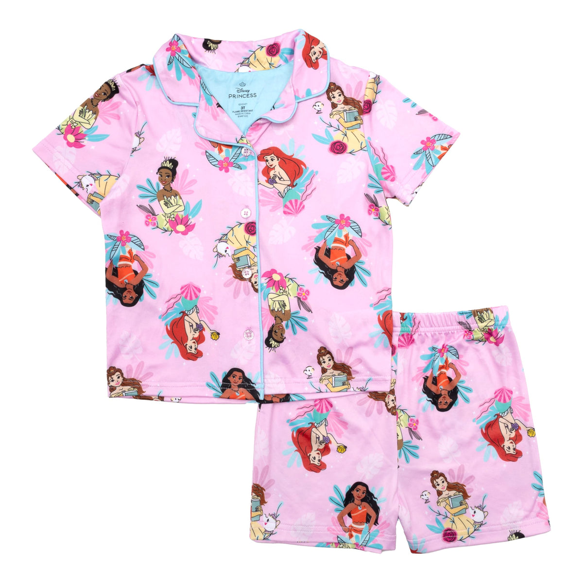Disney girls 2-piece Loose-fit Button Down Matching Pajama Set, Soft & Cute for Kids