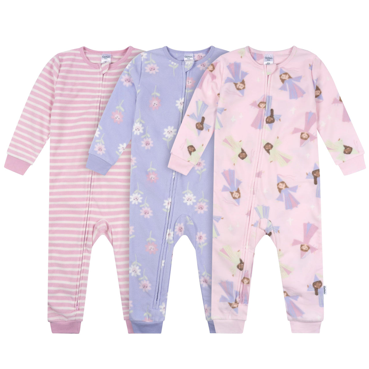 Gerber Baby & Toddler Girls Loose Fit Fleece Footless Pajamas 3-Pack