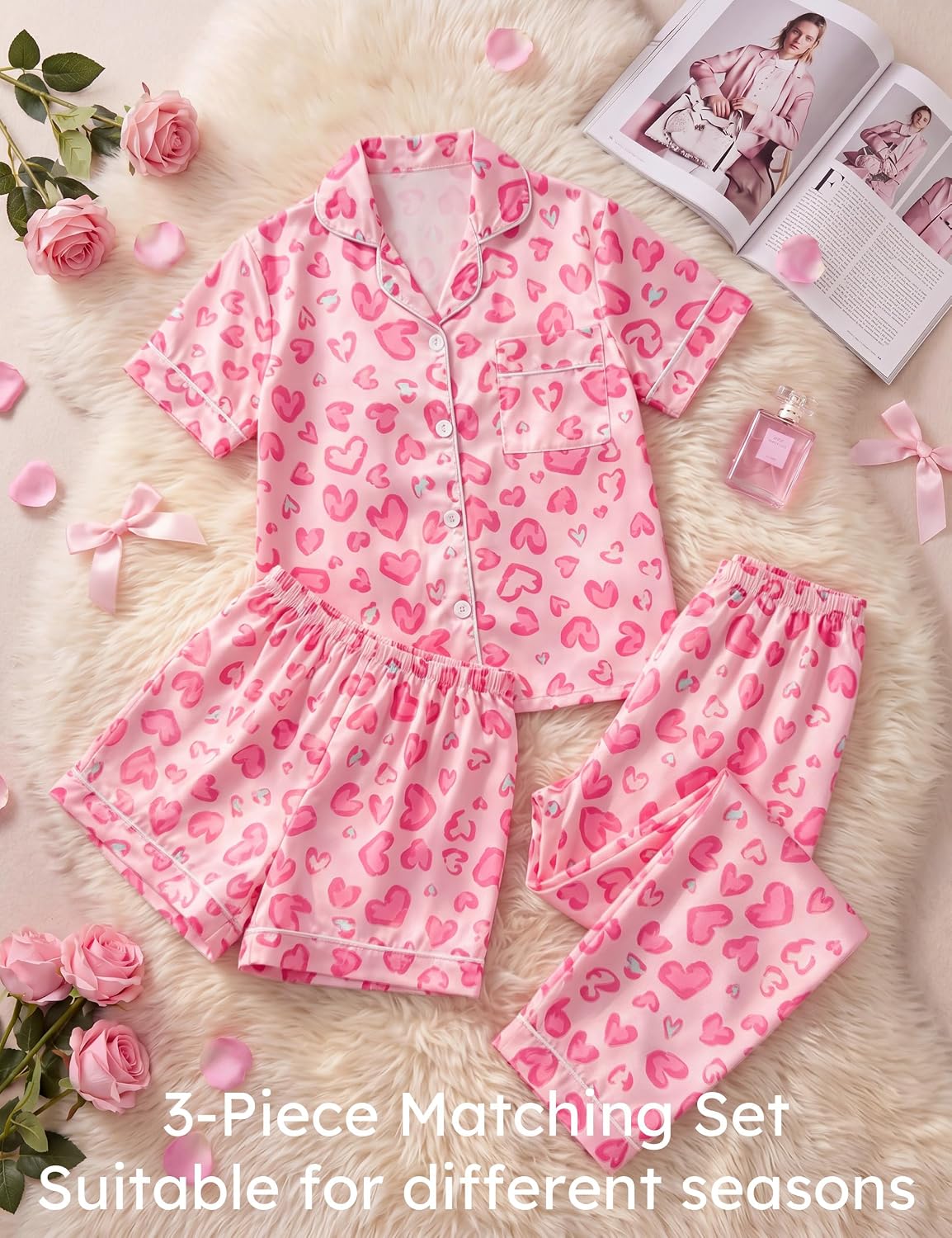 Yoofoss Girls Pajamas Set Kids Satin Pjs Short Sleeves Sleepwear
