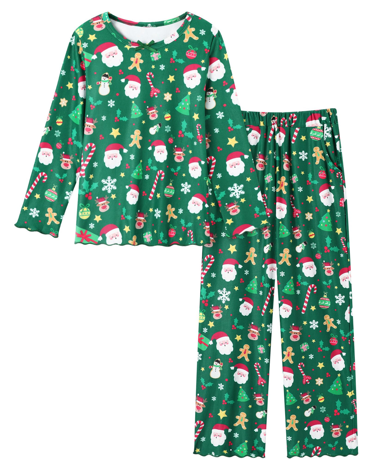 CARETOO Girls Pajama Set 2pc Soft Stretch Ribbed Kids Loungewear Pjs 5-14Y