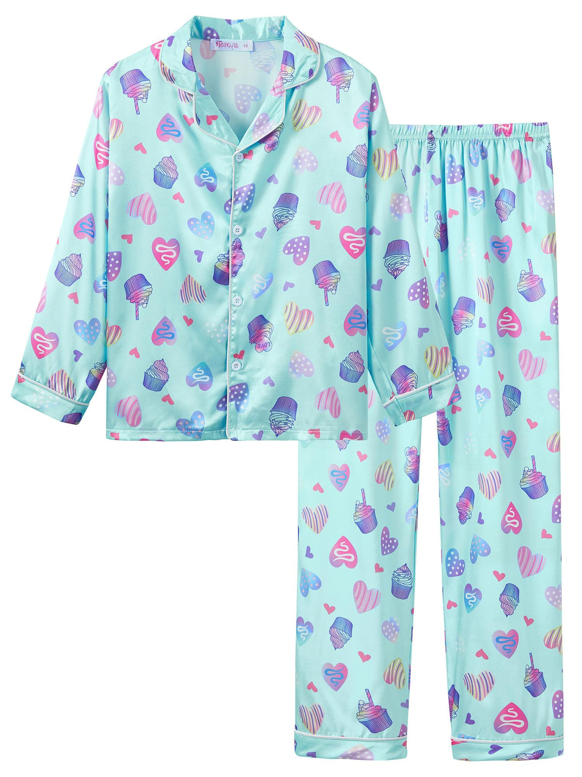 Topgal Girls Pajama Set, Coat Style Button Front, Size 6-16