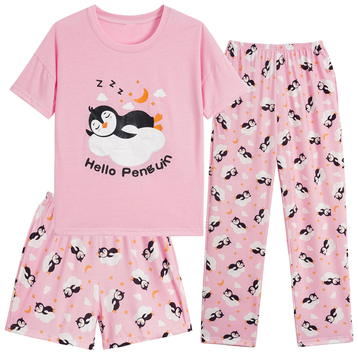 Hupohoi Girls Pajama Sets Summer Short Sleeve With Shorts & Pants Sleepwear