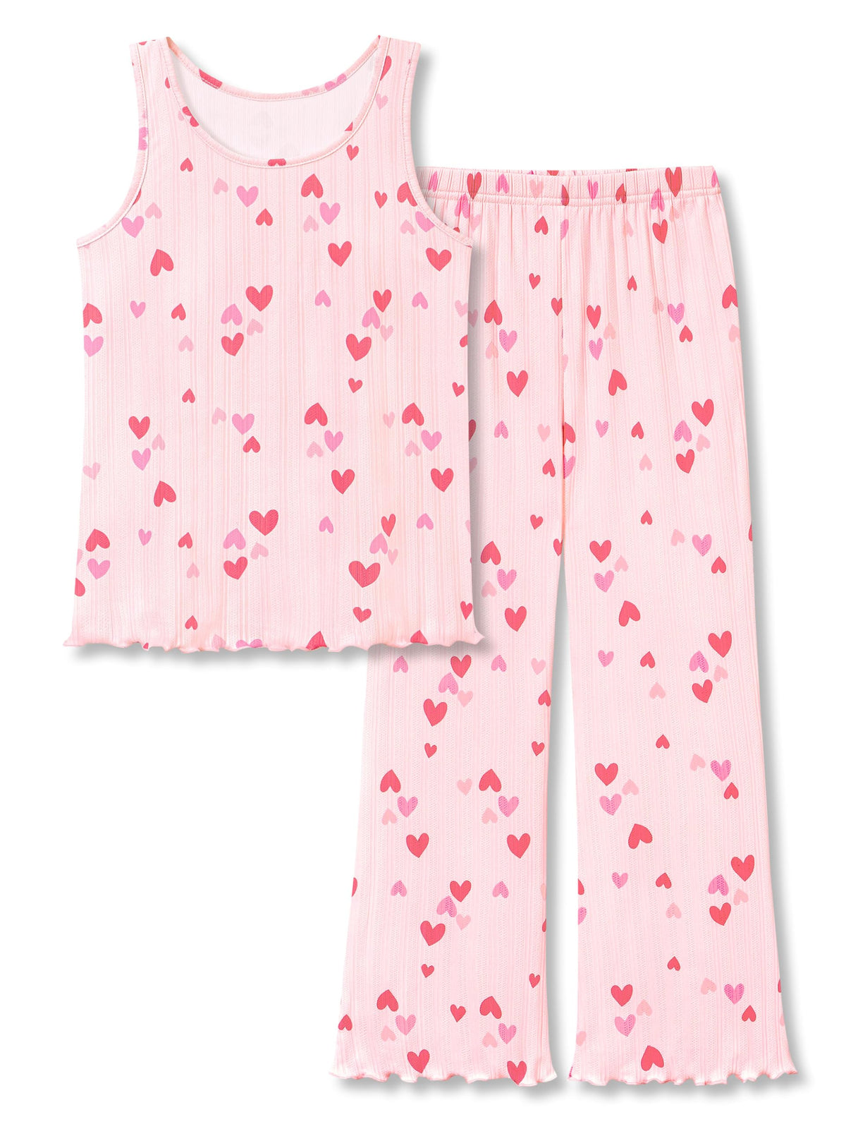 Beezizac Girls Pointelle Pajamas Floral Tank and Wide Leg Pants Size 6-18