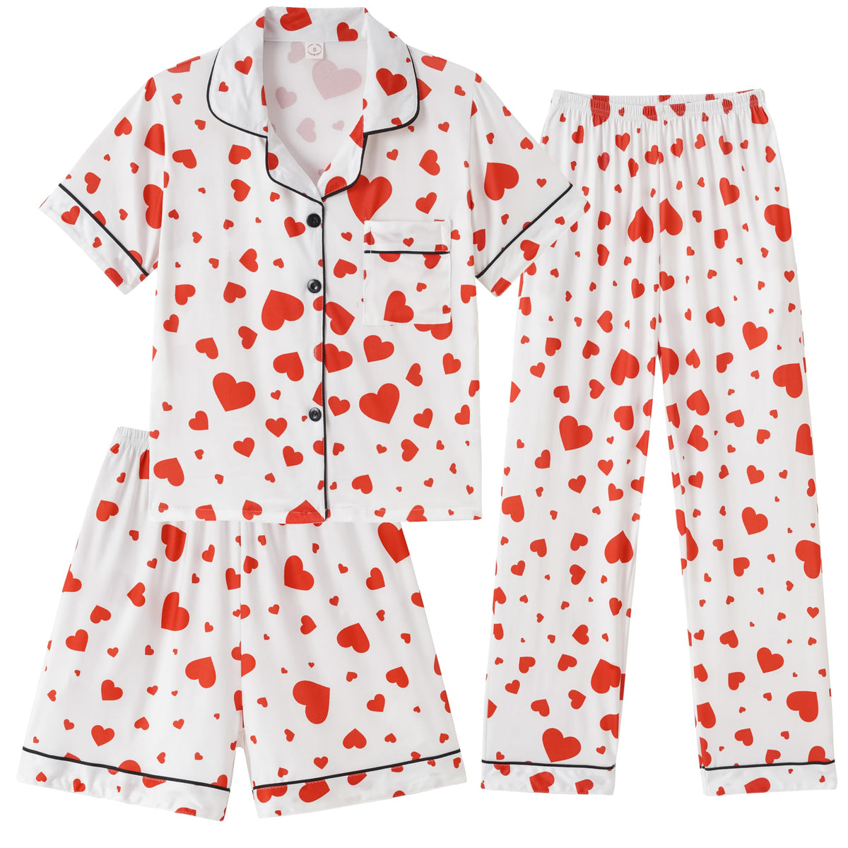 Hupohoi Girls Pajamas 3 Piece Button Down Sleepwear Outfit with Pockets PJS