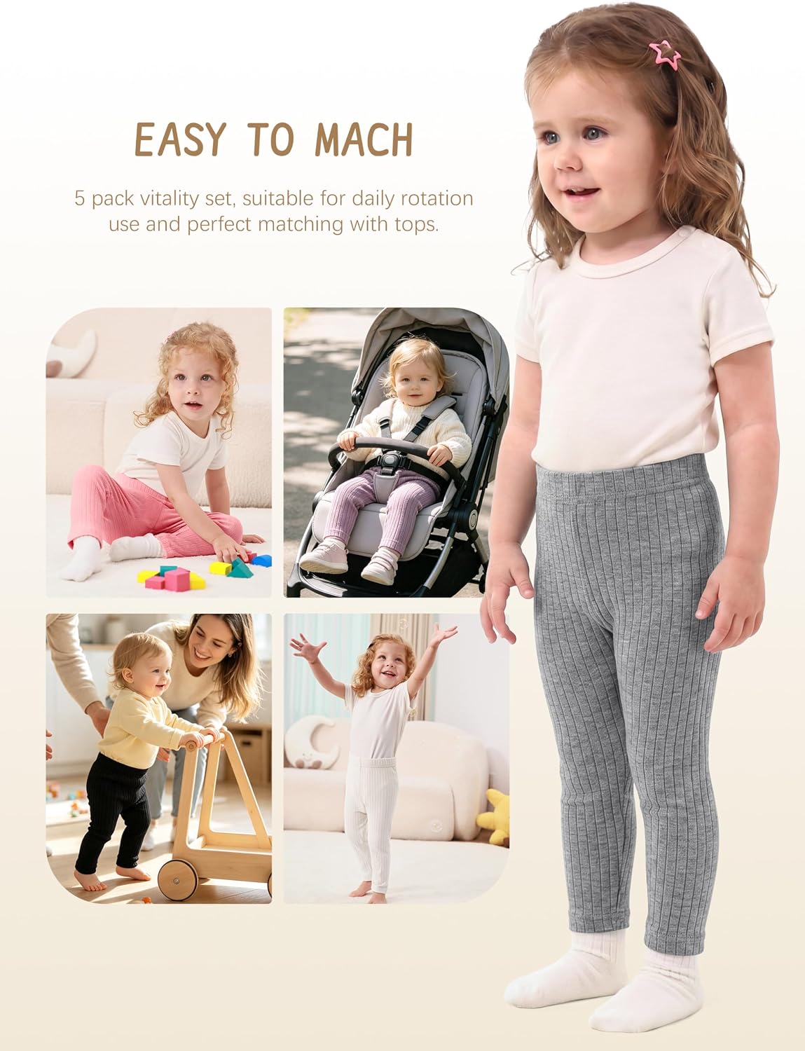 5 Pack Baby Girl Pants Infant Toddler Girl Leggings Ribbed Cotton Pants