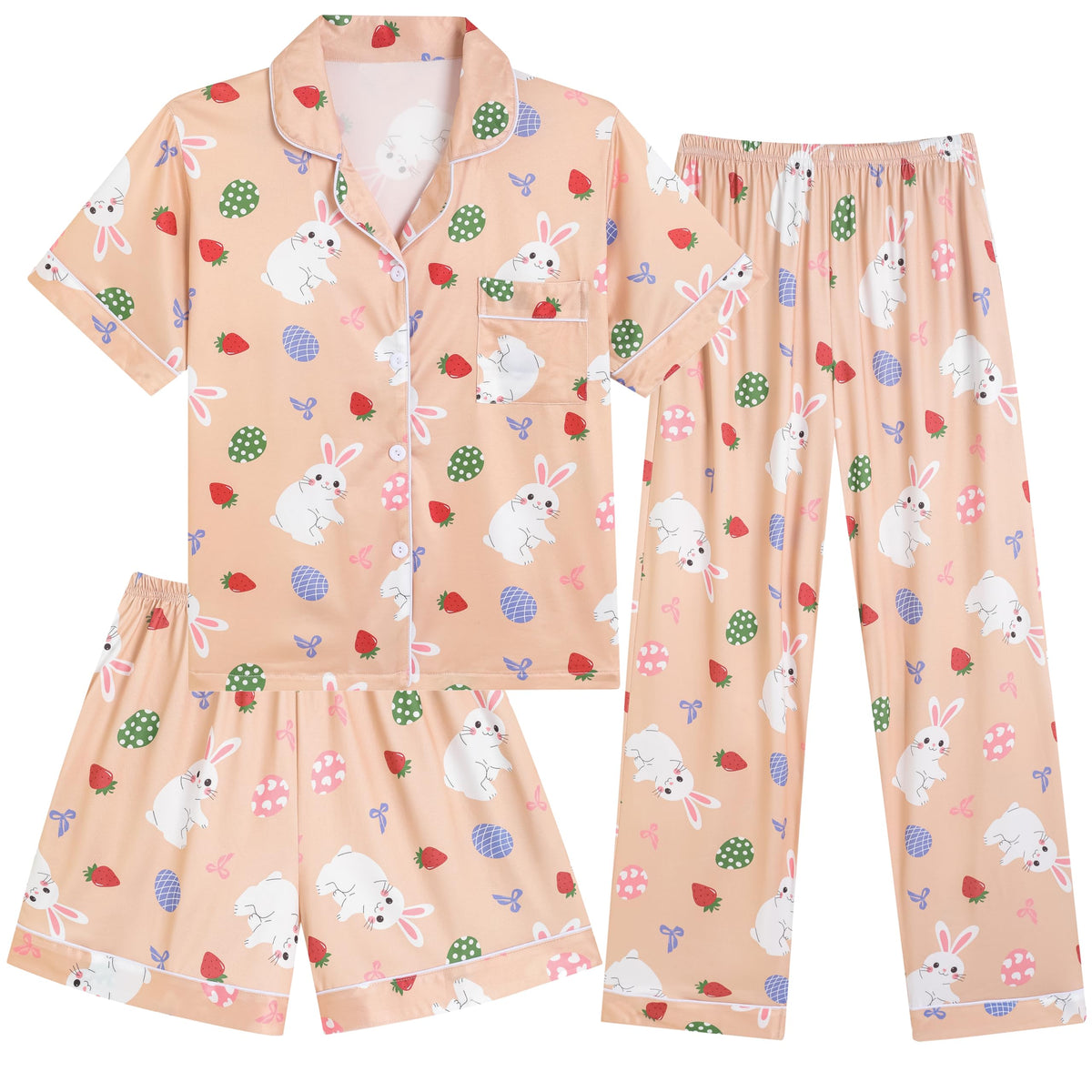 Hupohoi Girls Pajamas 3 Piece Button Down Sleepwear Outfit with Pockets PJS
