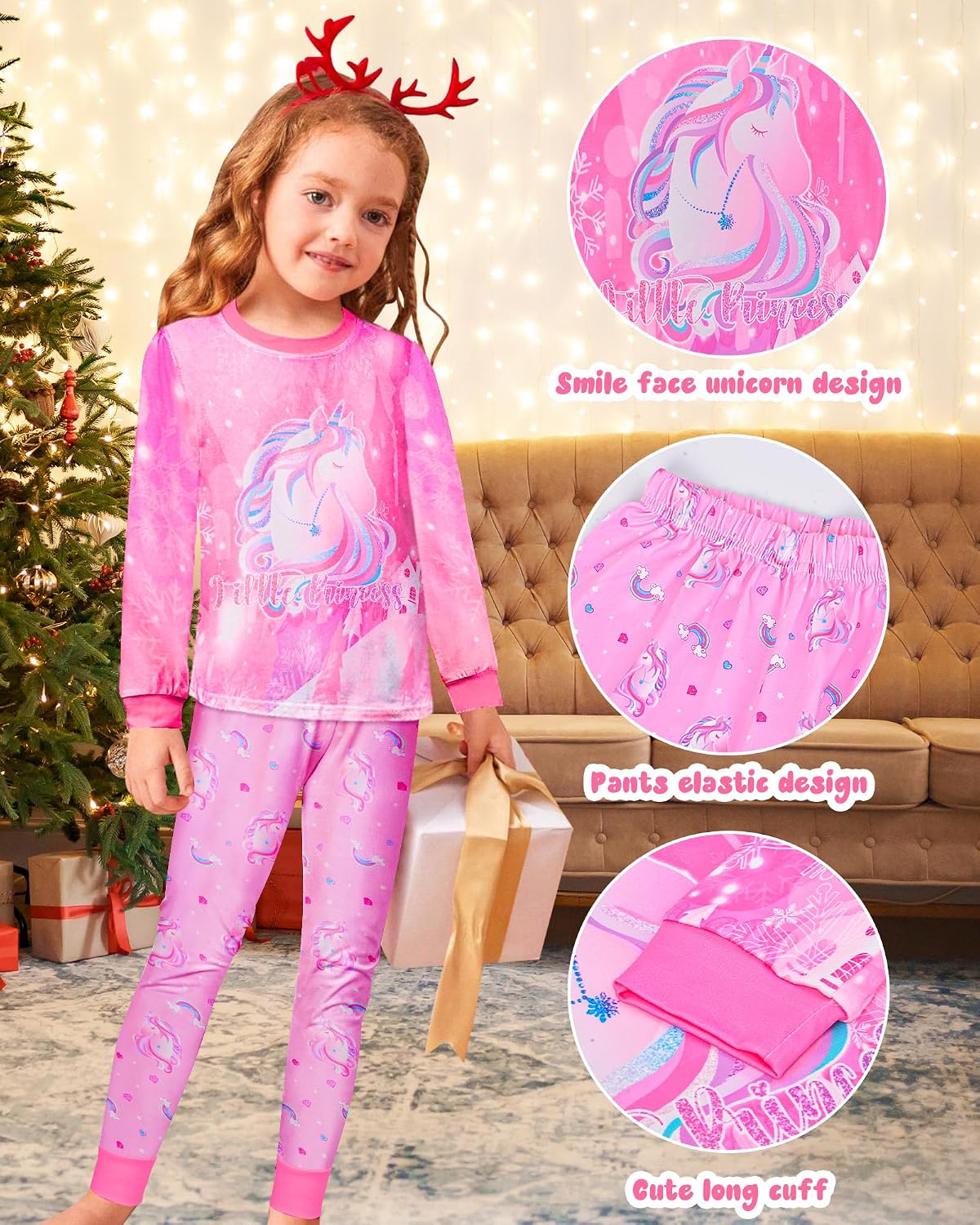 Sylfairy Girls Pajamas Set Sleepwear Rainbow Unicorn Pjs Toddler Long Sleeve Jammies Kids Sleepwear 3-12 Years
