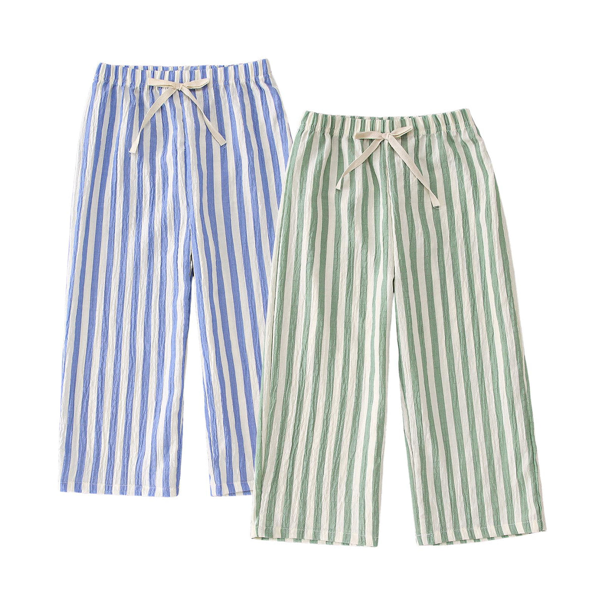 CM C&M WODRO Toddler Boy Girl Pants 2 Pack Stripes Elastic Waist Wide Leg Kids Summer Fall Lightweight Cotton Pants Trousers
