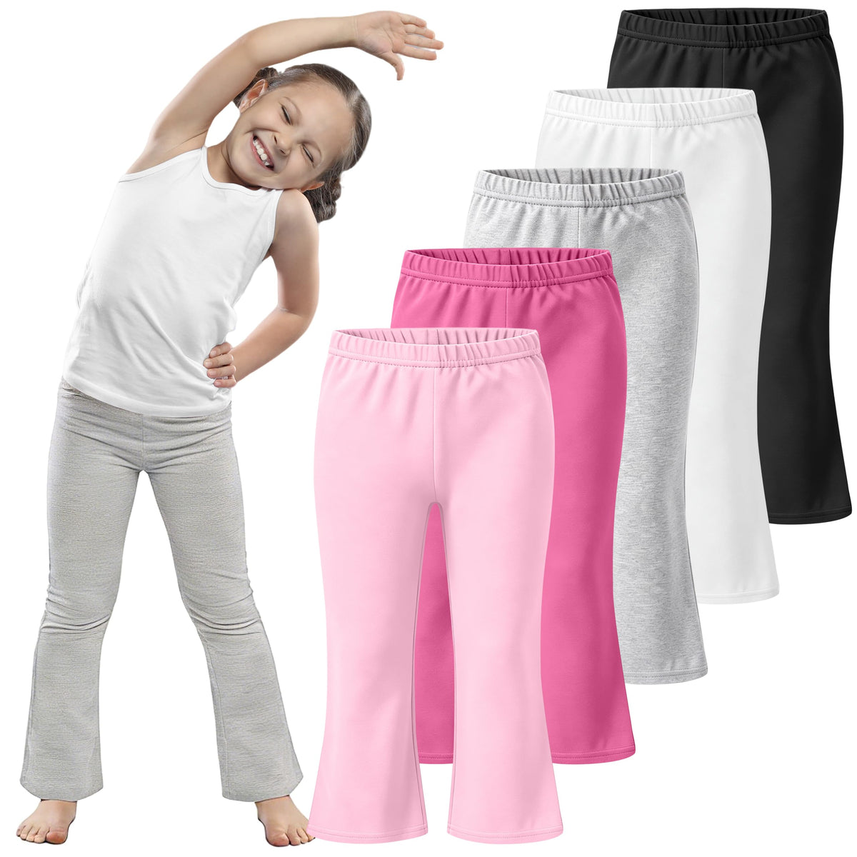 FEQO 5 Pack Toddler Girls Flare Pants Cotton Leggings Bell Bottoms, 18M-5T