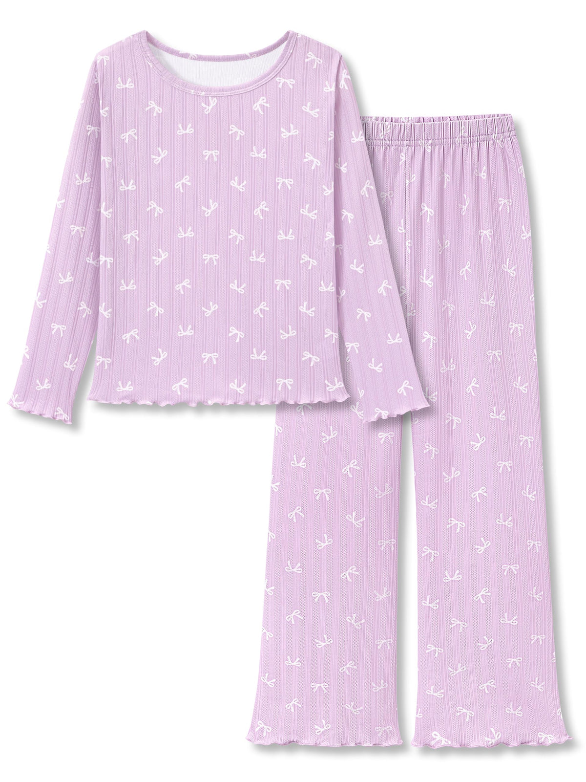 Beezizac Girls Pointelle Pajamas Long Sleeve Wide Leg 2-Piece Set Size 6-18