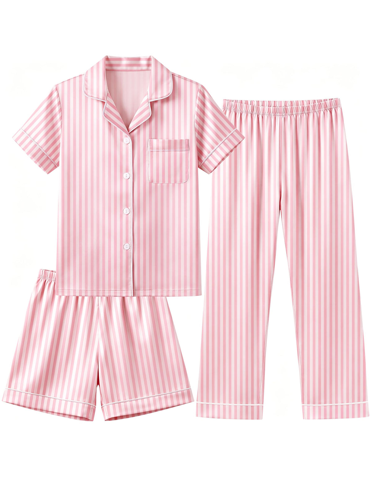 Yoofoss Girls Pajamas Set Kids Satin Pjs Short Sleeves Sleepwear