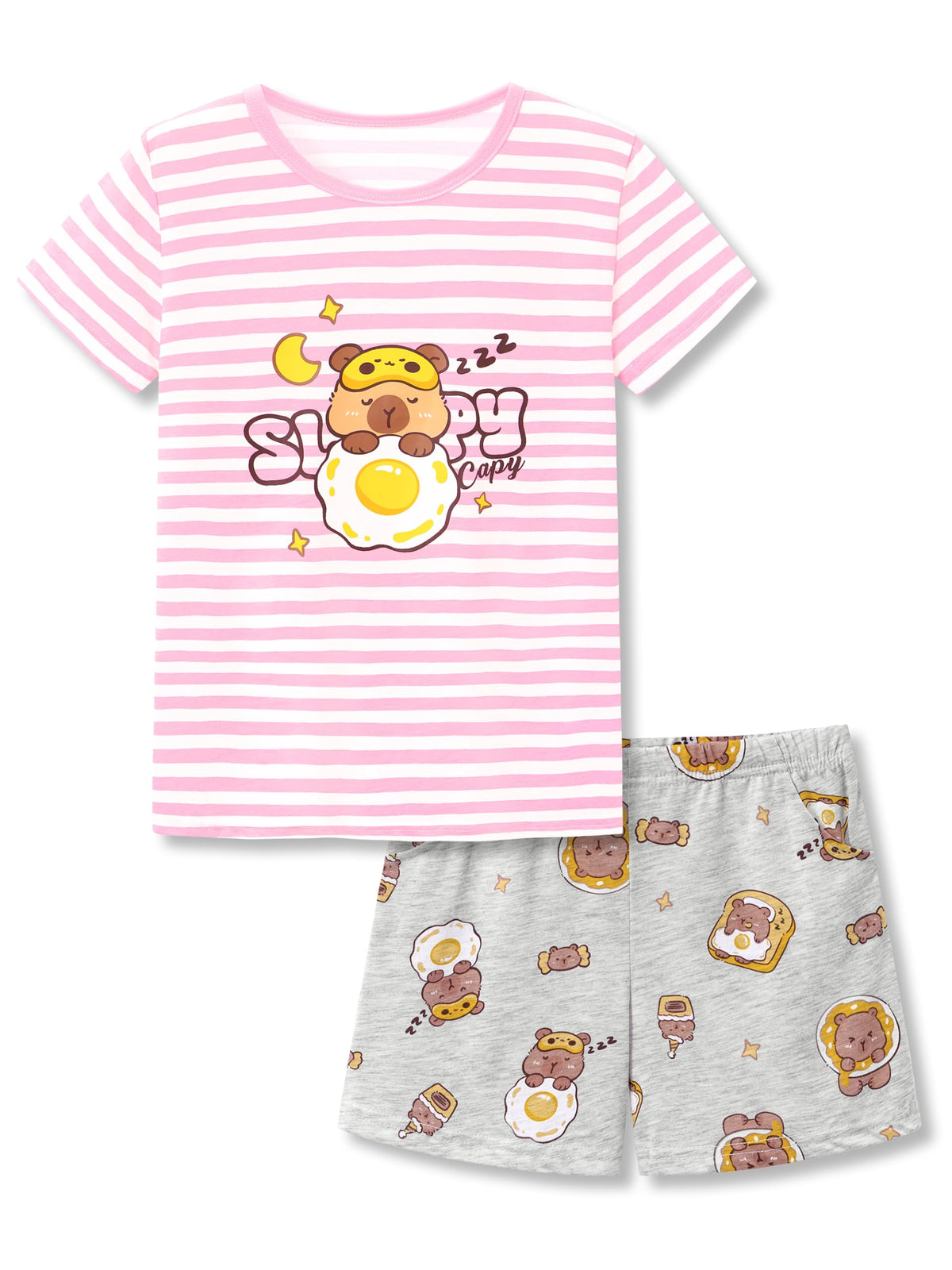 Cozchique Girls Striped Soft Short Sleeve & Shorts Pajama Set Sizes 4T-18