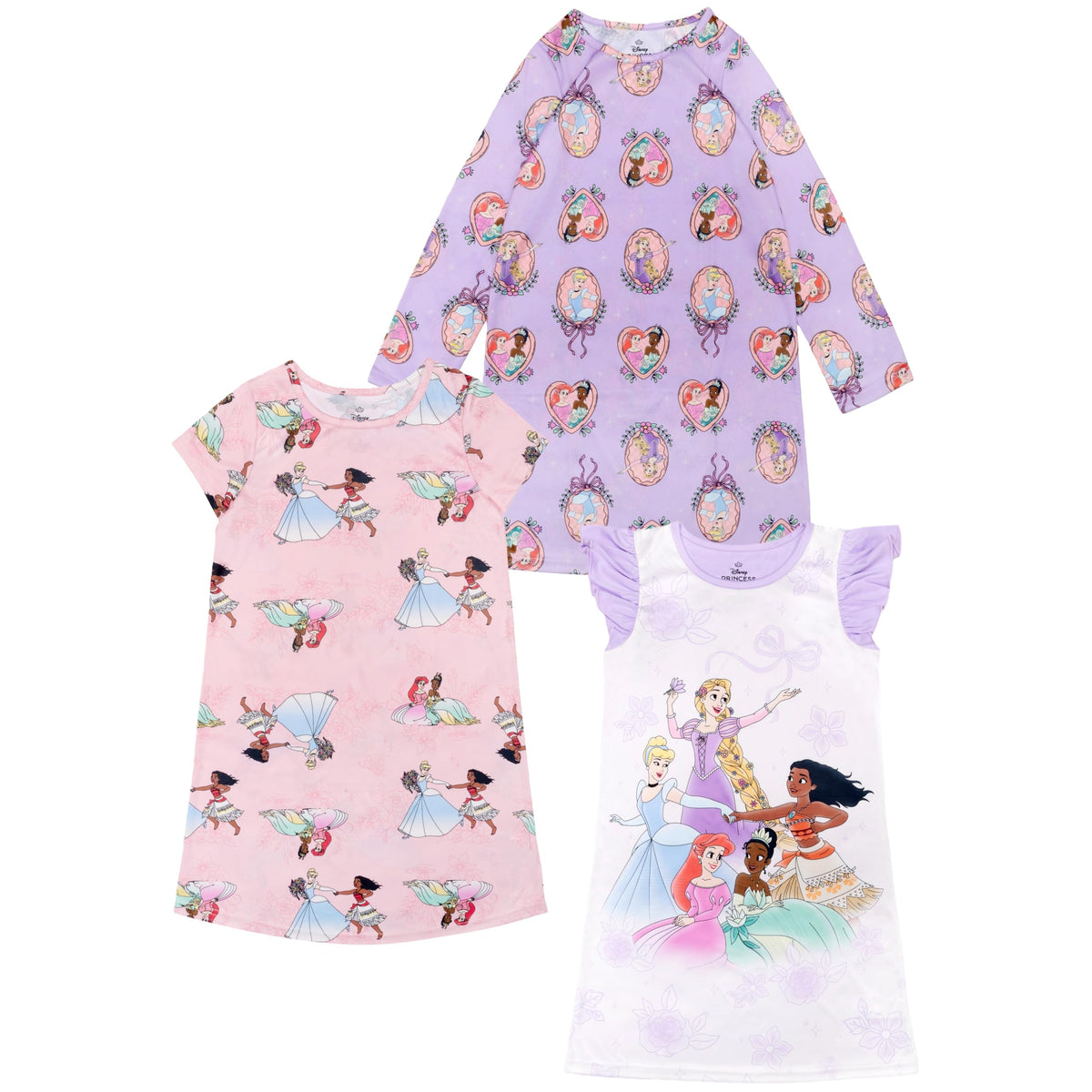 Disney Girls' 3-pack Nightgowns, Comfortable Sleepwear Gowns