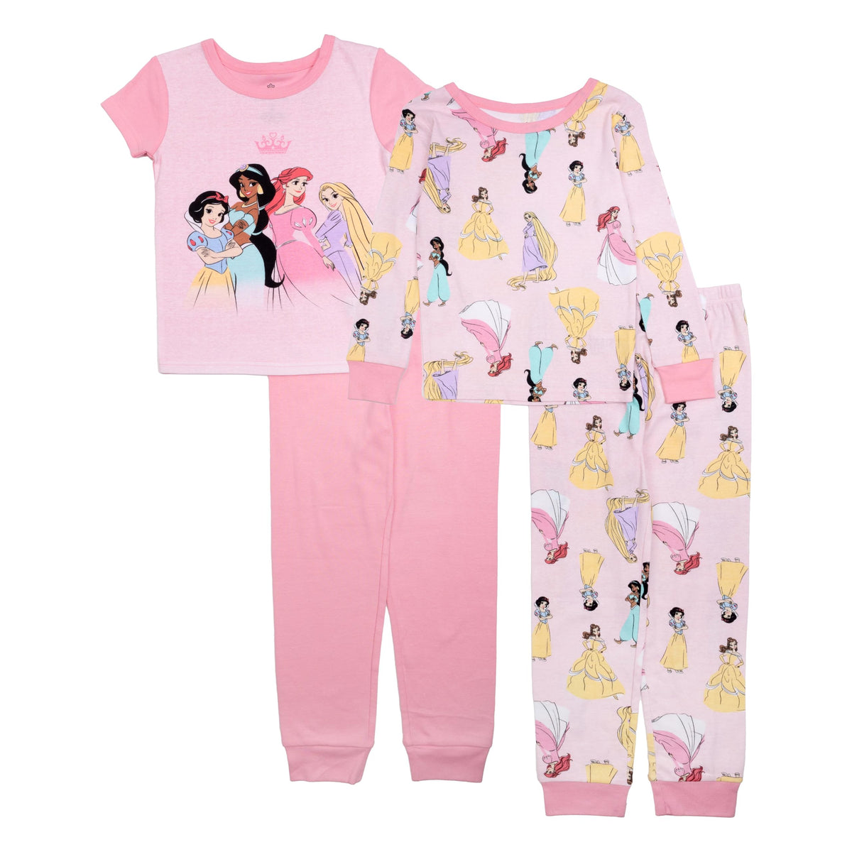 Disney Girls' 4-piece Snug-fit Cotton Pajama Set, Matching Pajamas