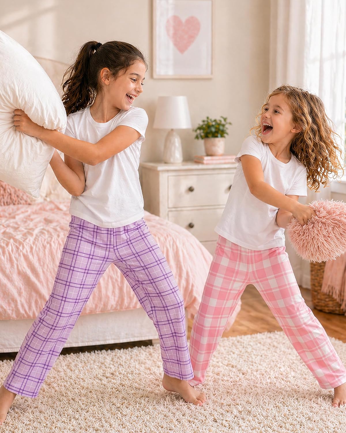 HONGTEYA Girls Christmas Pants with Pockets Soft Long Plaid Bottom