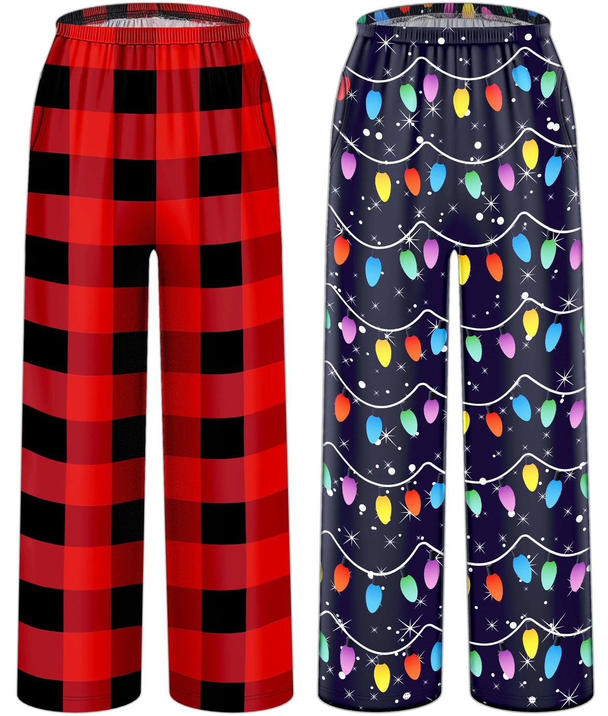 HONGTEYA Girls Christmas Pants with Pockets Soft Long Plaid Bottom