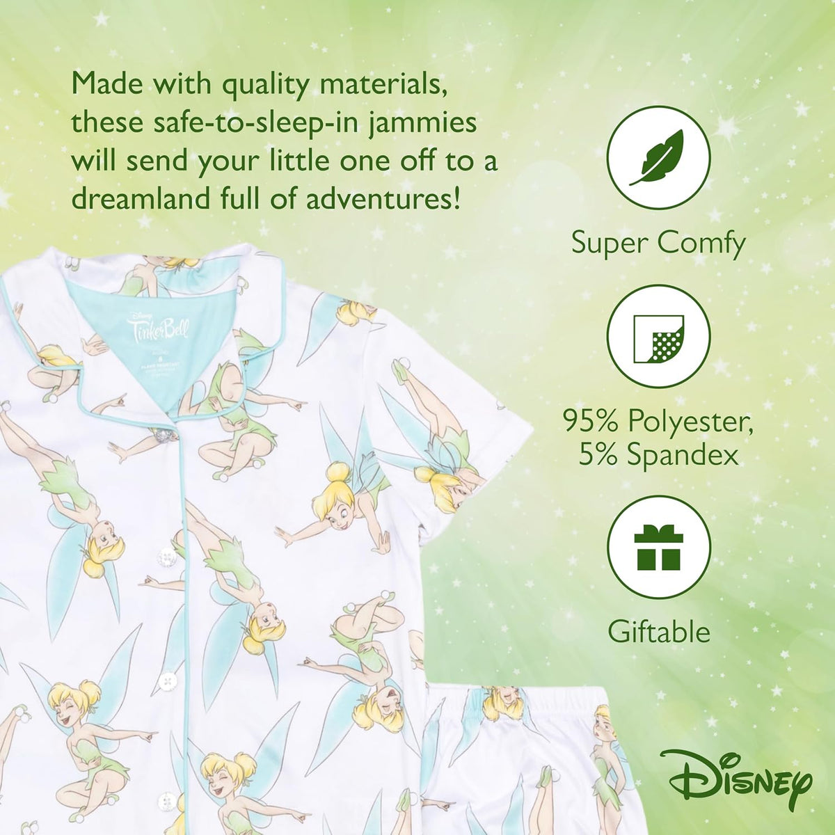 Disney girls 2-piece Loose-fit Button Down Matching Pajama Set, Soft & Cute for Kids