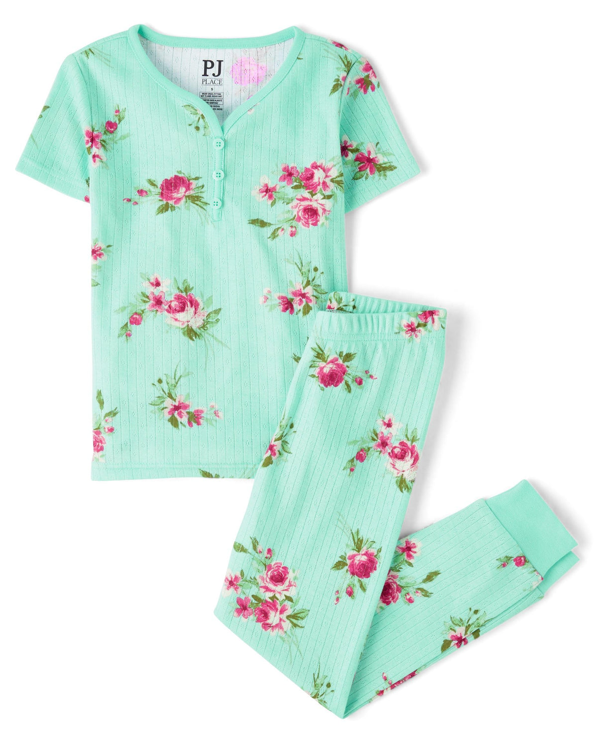 The Children's Place Girls' 100% Cotton Short Sleeve Top and Pants,2 Piece Pajama Set