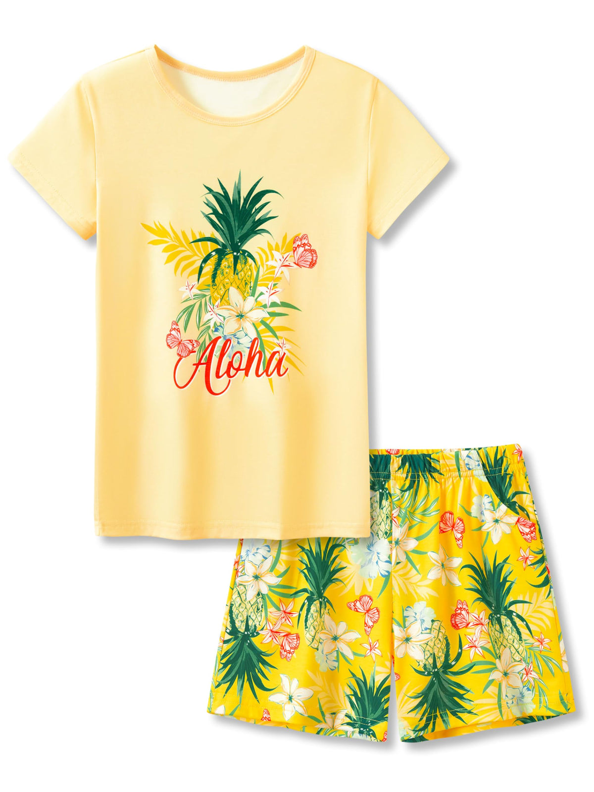 Beezizac Girls Pajamas Neon Tie Dye Spiral Capybara Smiling Face Print T-shirt & Shorts 2-Piece Soft PJ Set Size 6-18