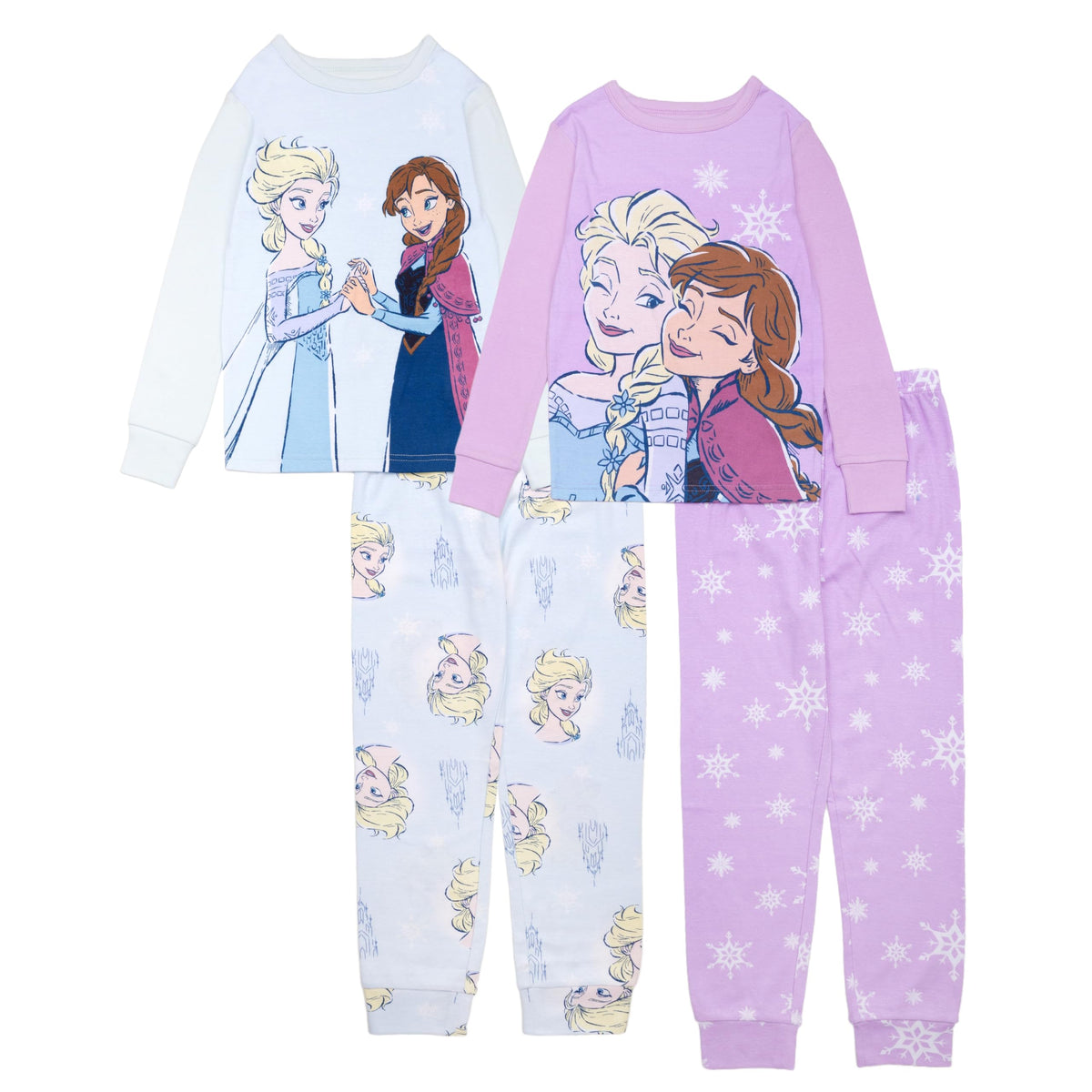 Disney Girls' 4-piece Snug-fit Cotton Pajama Set, Matching Pajamas