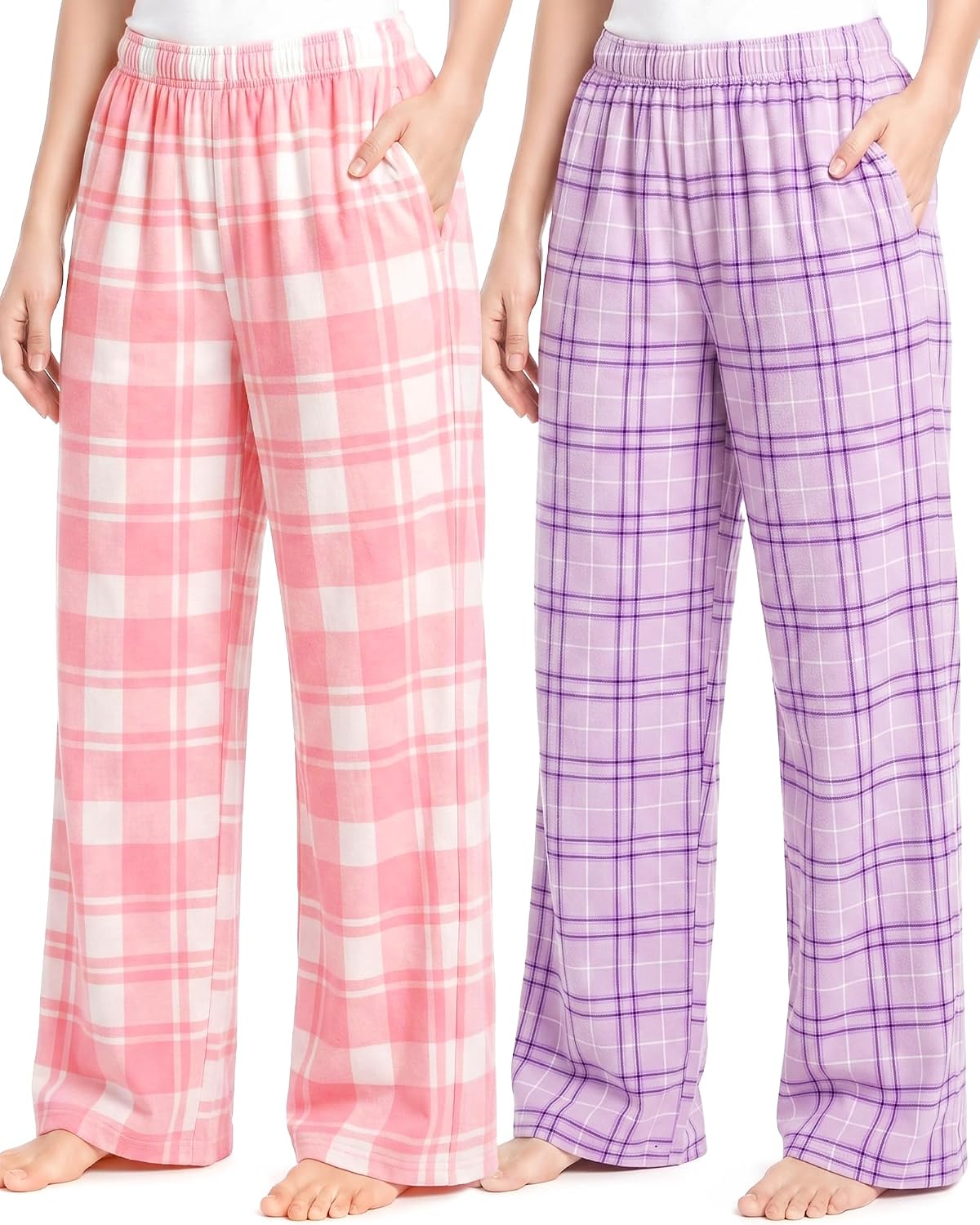 HONGTEYA Girls Christmas Pants with Pockets Soft Long Plaid Bottom