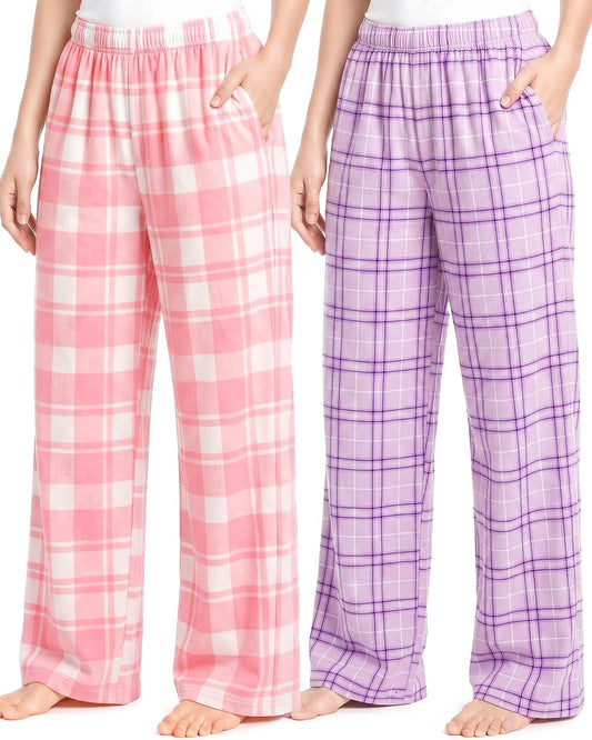 HONGTEYA Girls Christmas Pants with Pockets Soft Long Plaid Bottom