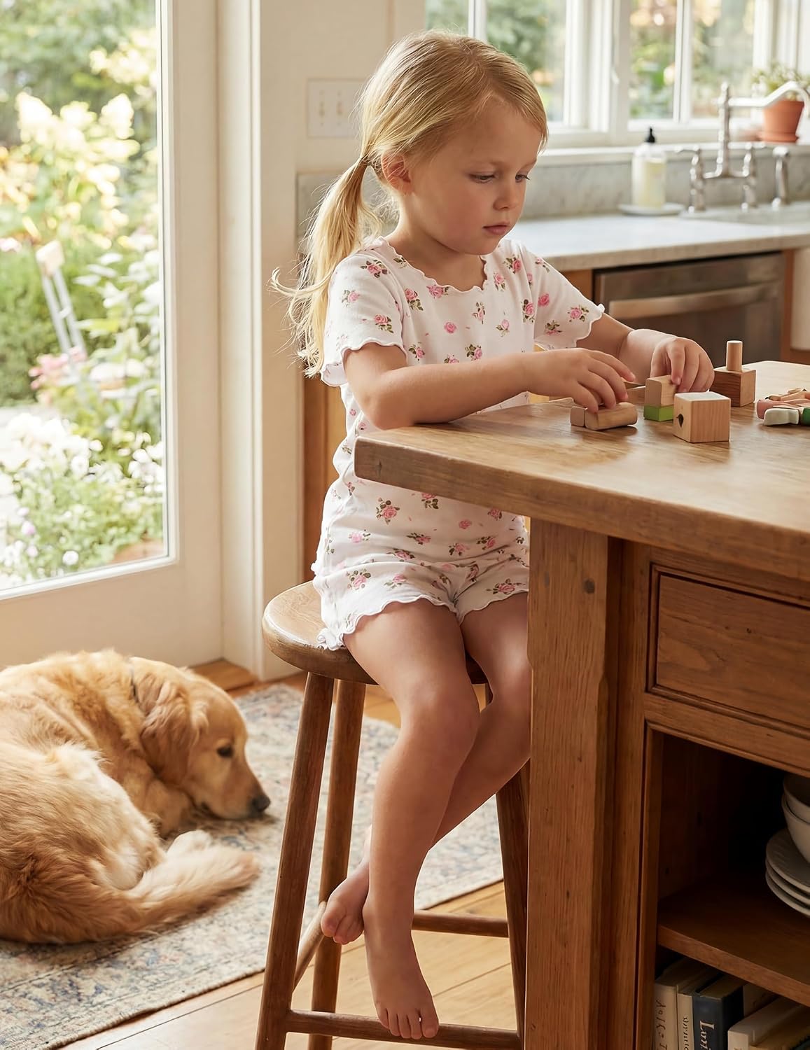 Arshiner Girls Pajamas Short Sleeve Lounge Set Soft Shirring Summer Pjs