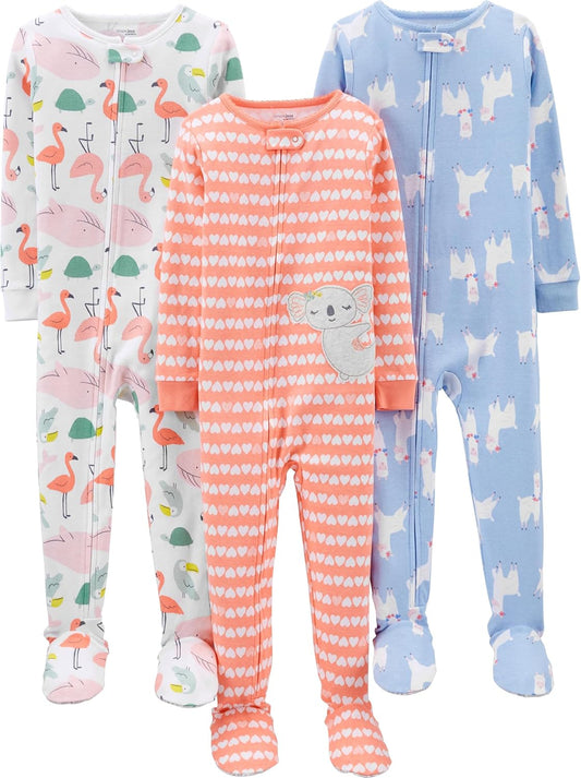 Simple Joys by Carter's Girls 3-pack Snug Fit Footed Cotton Pajamas