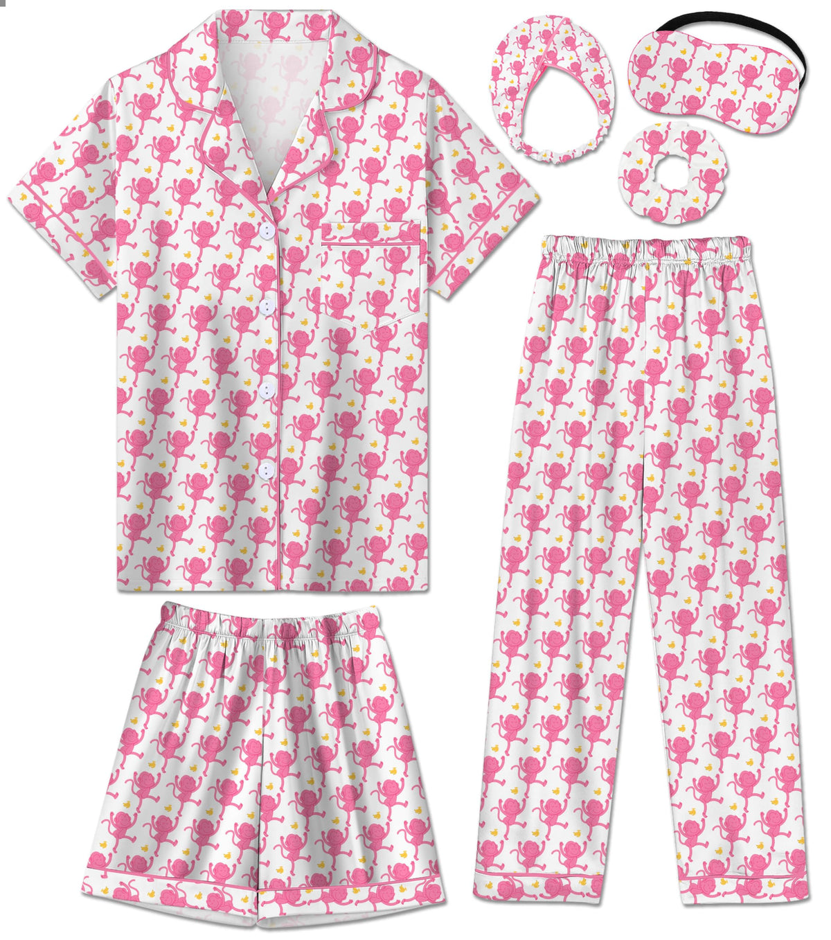 Silk Pajamas for Girls Satin Pajama Kids 3Pcs Short Sleeve Pjs Set
