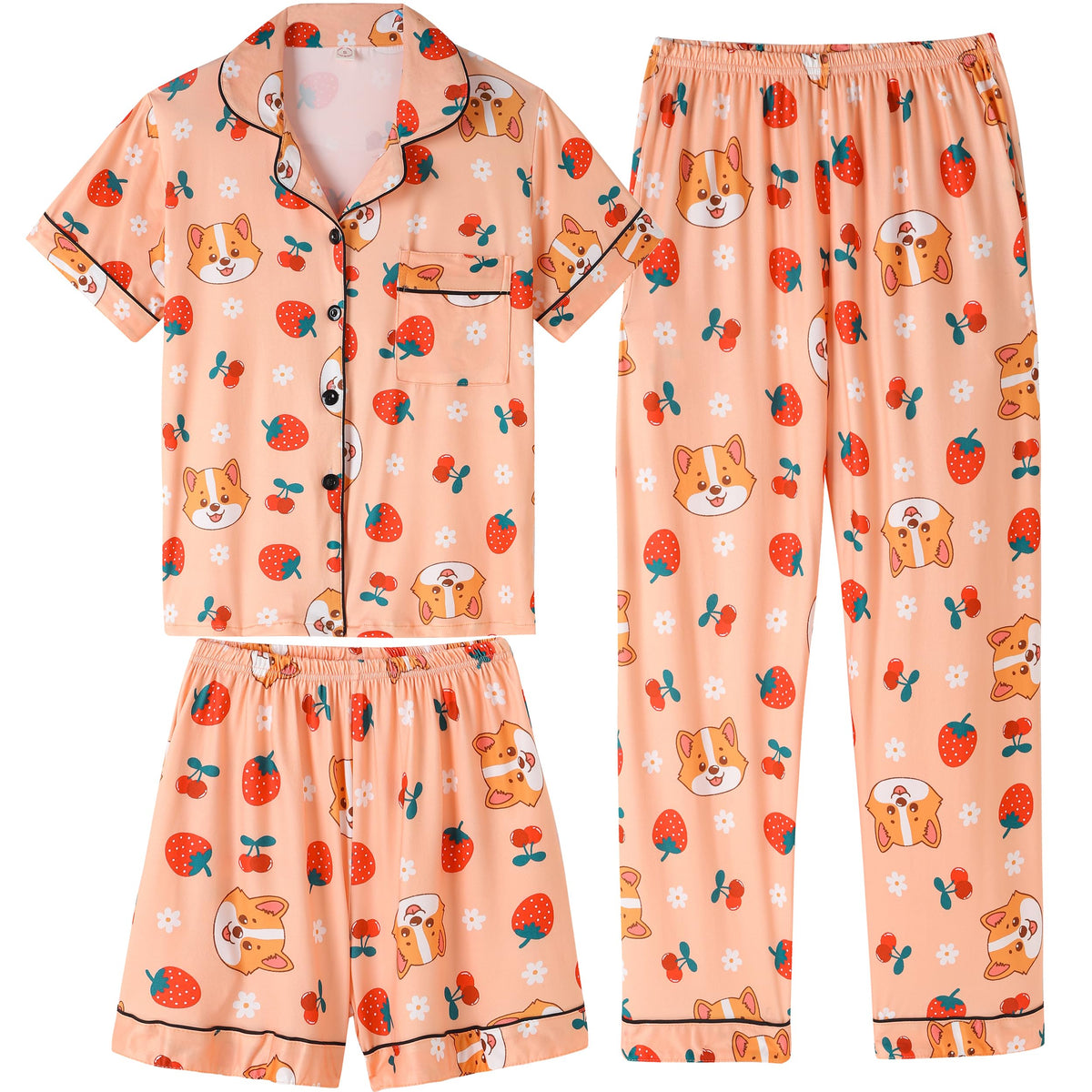 Vopmocld Girls Pajama Sets 3pcs Button Down Sleepwear For Teens 8-18 Years