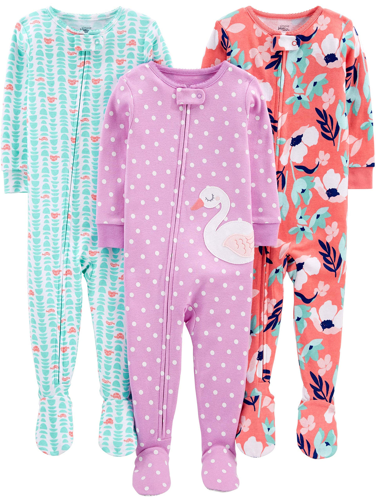 Simple Joys by Carter's Girls 3-pack Snug Fit Footed Cotton Pajamas