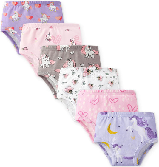 Yoofoss Girls' Underwear, 100% Organic Cotton Soft Toddler Kids Underwear, Tag-free Comfort Girls Panties, 6-Pack Size 2T-10Y