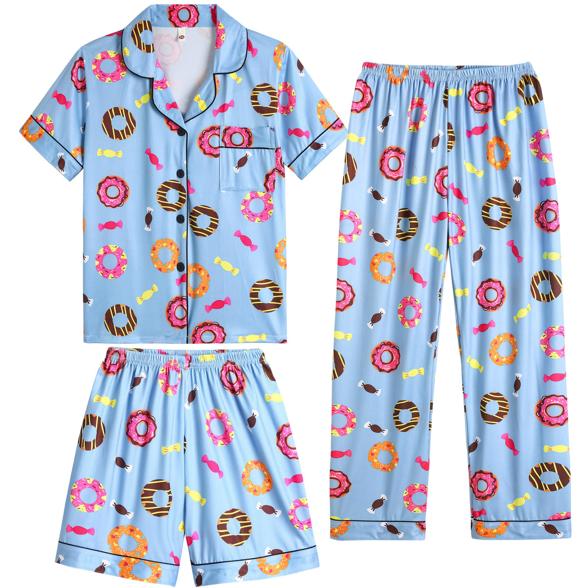 Vopmocld Girls Pajama Sets 3pcs Button Down Sleepwear For Teens 8-18 Years