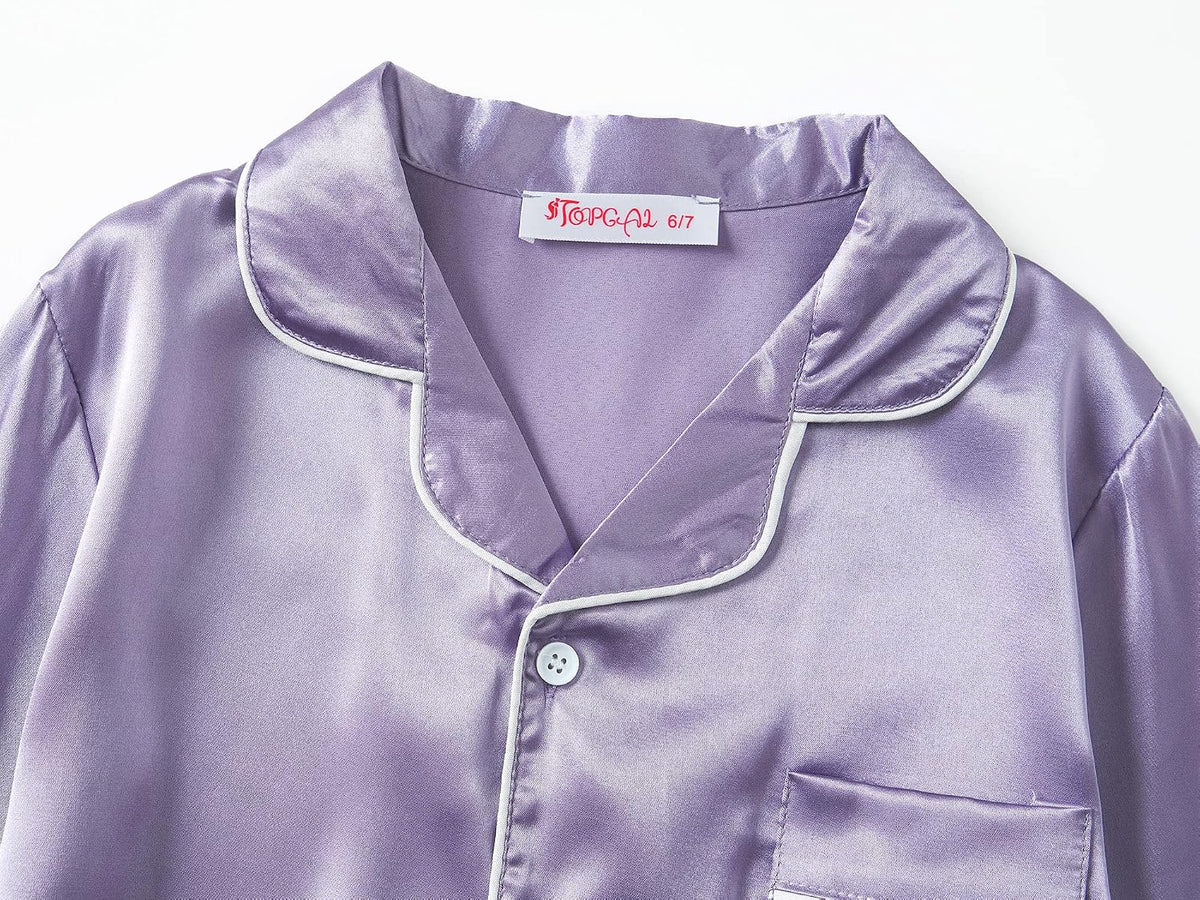 Topgal Girls Satin Pajamas, Short Sleeve Shorts Button Up, Size 6-16