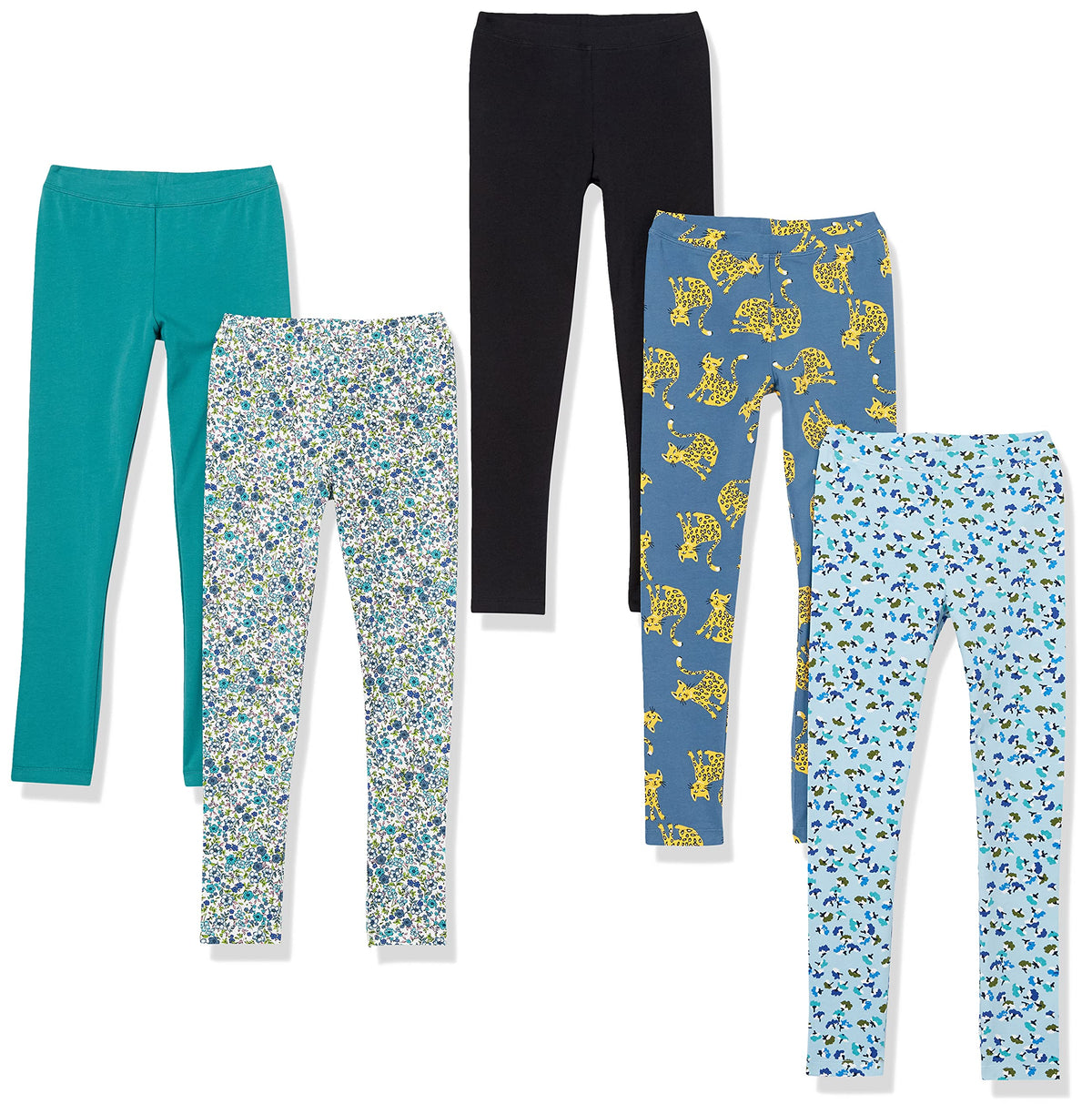 Amazon Essentials Girls' Cotton Stretch Leggings, Multipacks