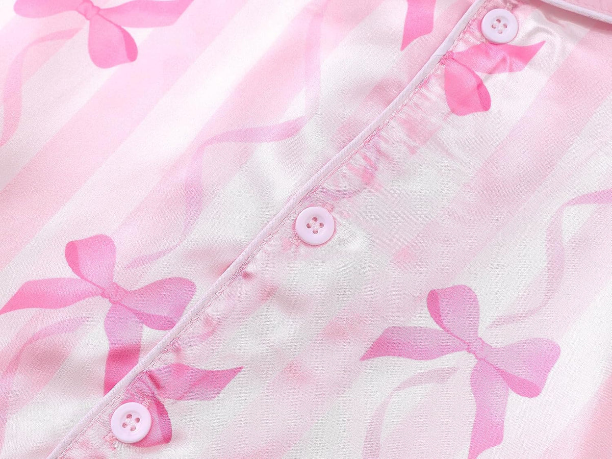Tebbis Girls Silky Satin Pajamas Short Sleeve Button-Up Set Size 6/7-16