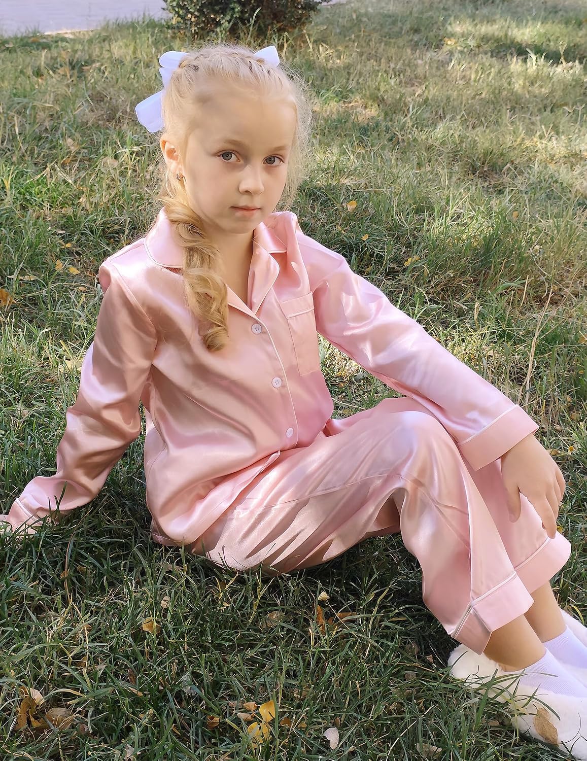 Arshiner Girls Pajamas Satin Pajama Set 2 Piece Pjs Button Down Sleepwear