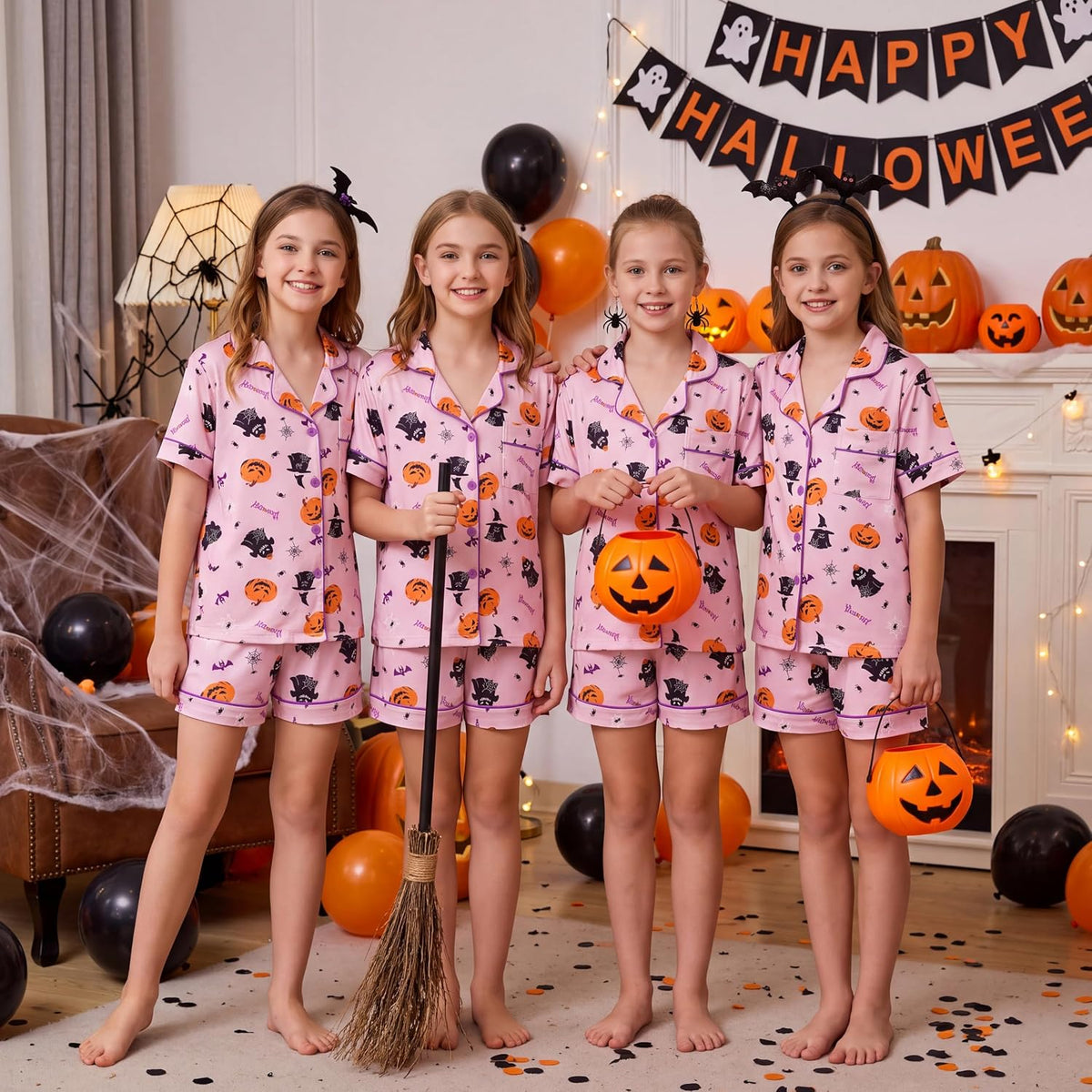 Hupohoi Big Girls Button Down Pajama Sets 2pcs Summer Cute Print Sleepwear